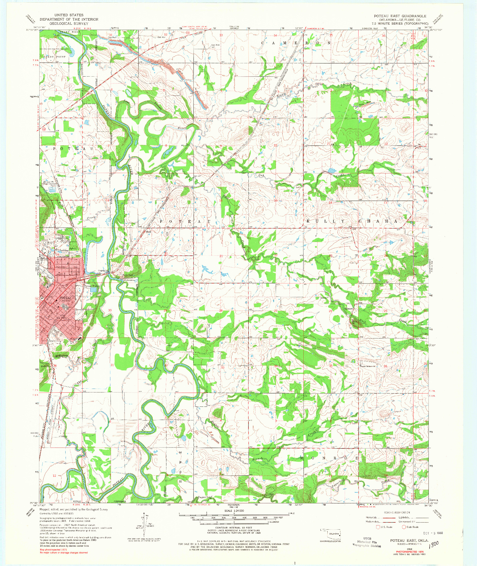 USGS 1:24000-SCALE QUADRANGLE FOR POTEAU EAST, OK 1968