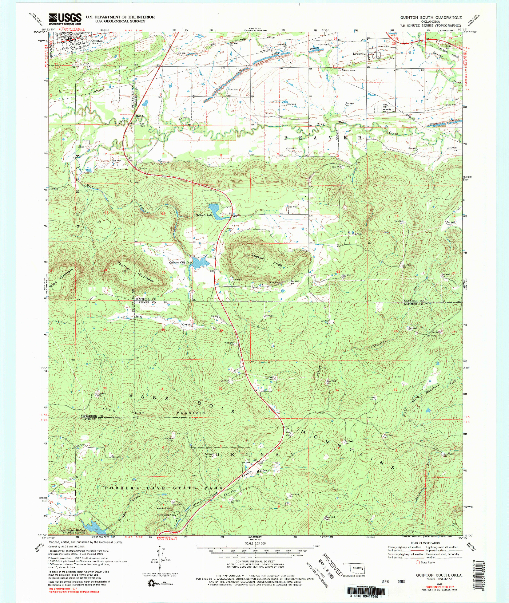 USGS 1:24000-SCALE QUADRANGLE FOR QUINTON SOUTH, OK 1969