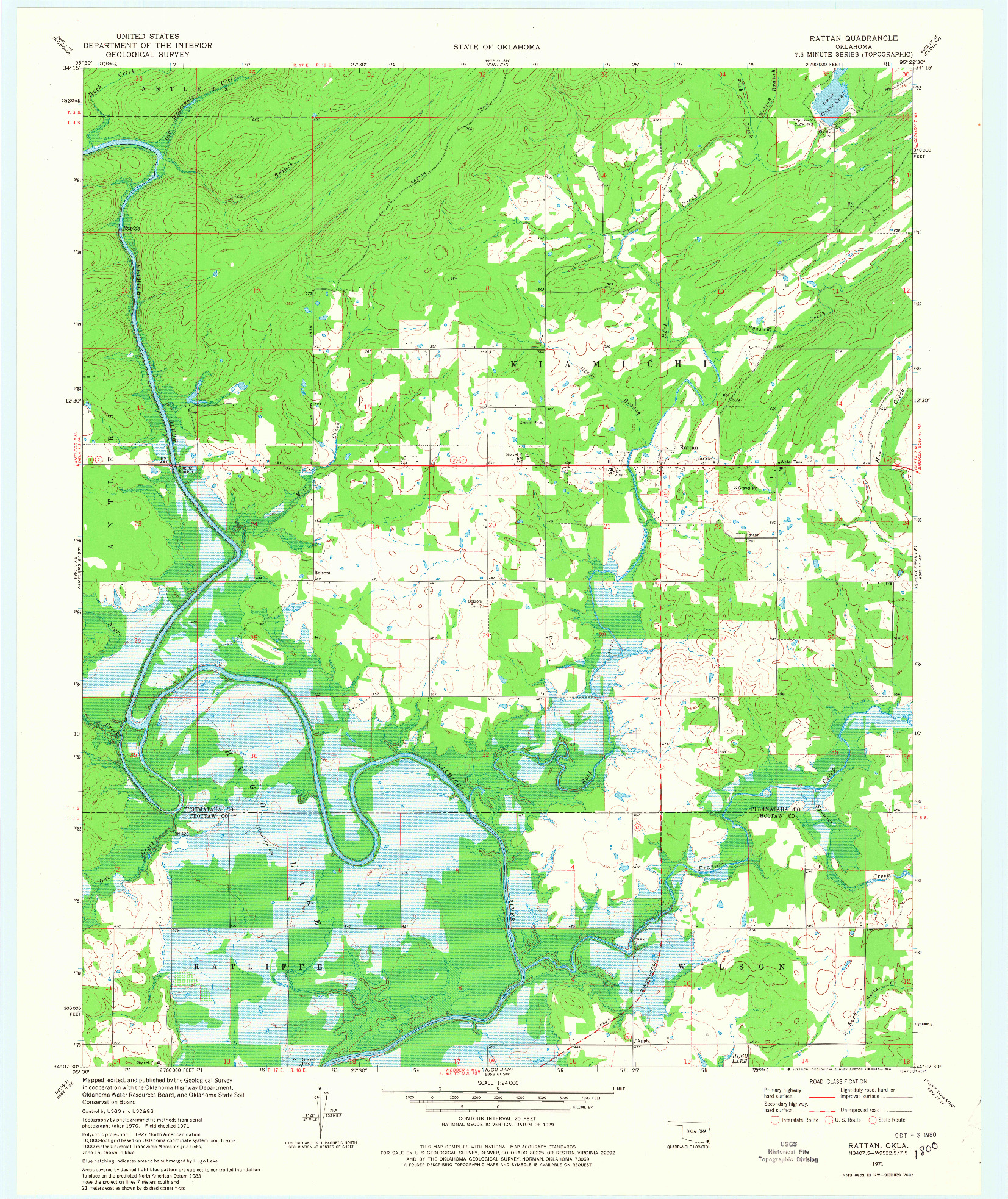 USGS 1:24000-SCALE QUADRANGLE FOR RATTAN, OK 1971