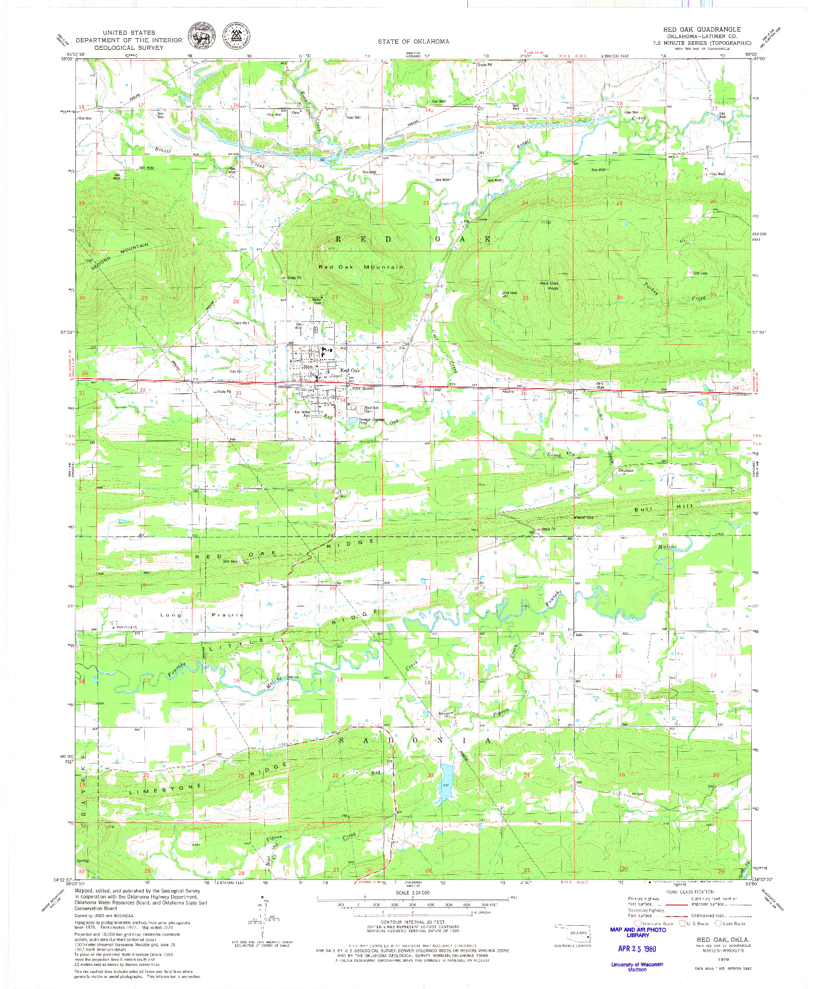 USGS 1:24000-SCALE QUADRANGLE FOR RED OAK, OK 1979