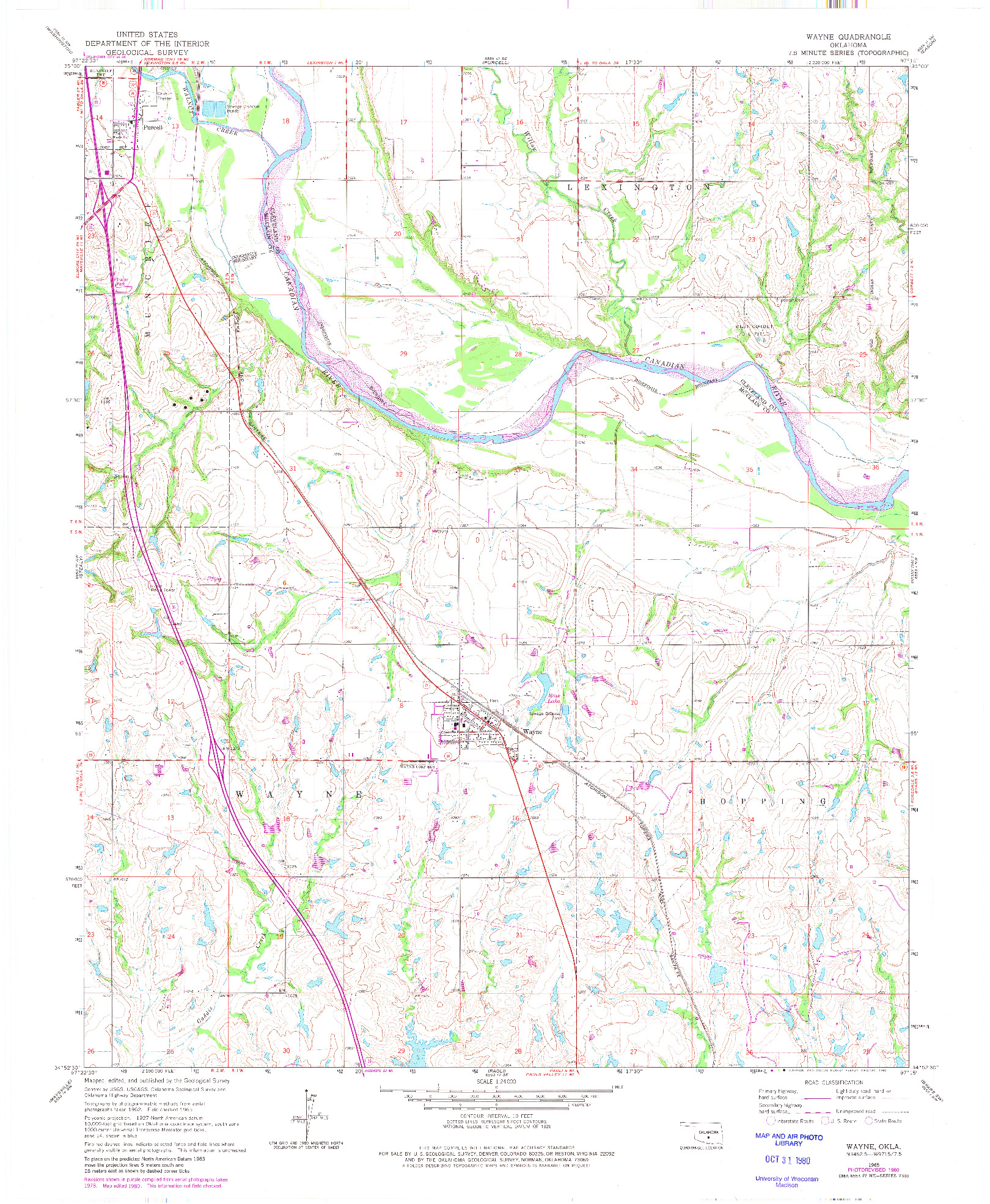 USGS 1:24000-SCALE QUADRANGLE FOR WAYNE, OK 1965