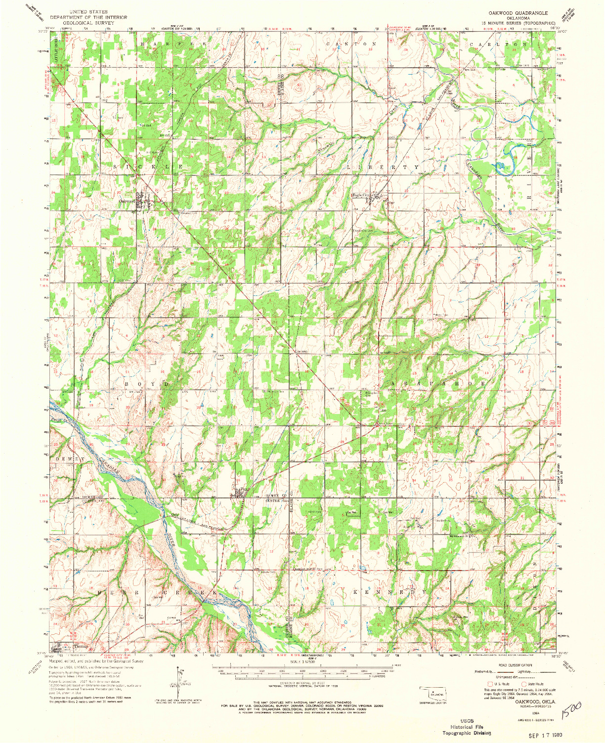 USGS 1:62500-SCALE QUADRANGLE FOR OAKWOOD, OK 1964