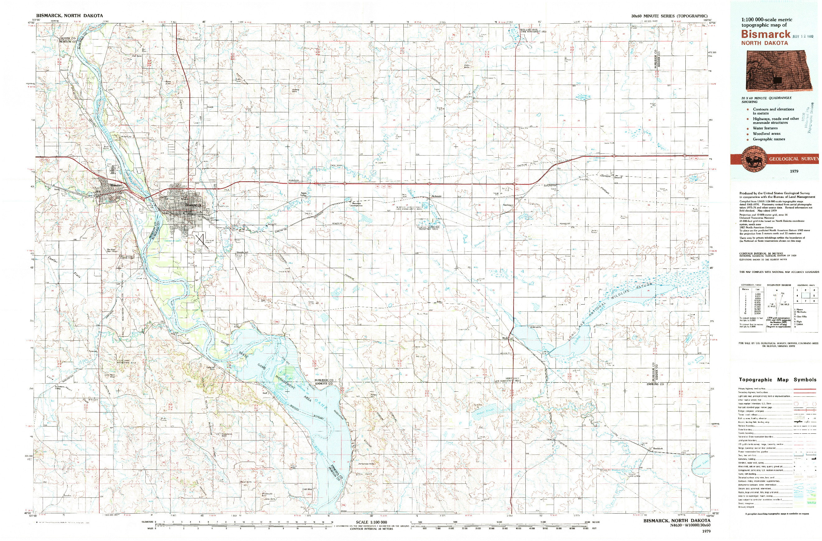 USGS 1:100000-SCALE QUADRANGLE FOR BISMARCK, ND 1979
