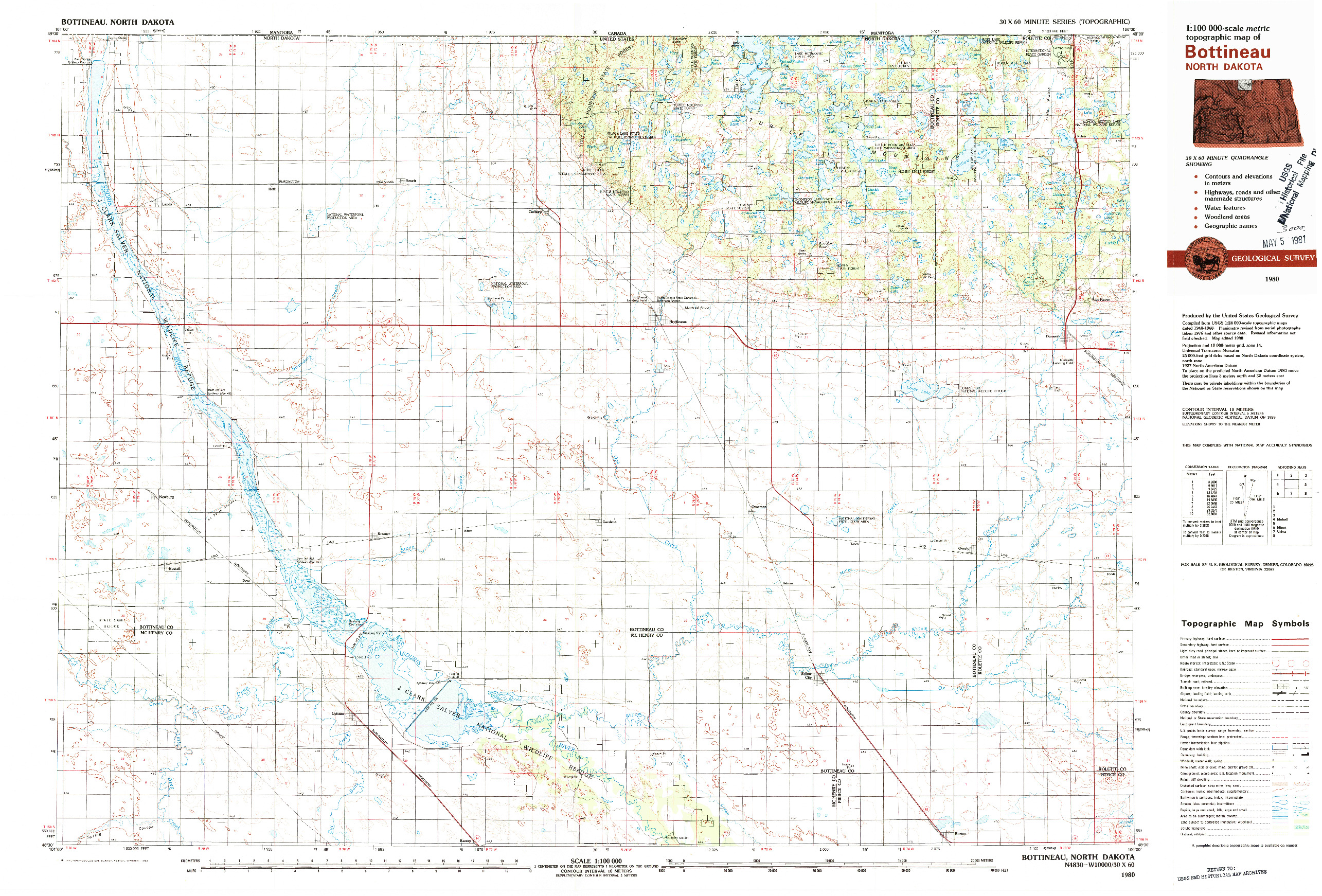 USGS 1:100000-SCALE QUADRANGLE FOR BOTTINEAU, ND 1980