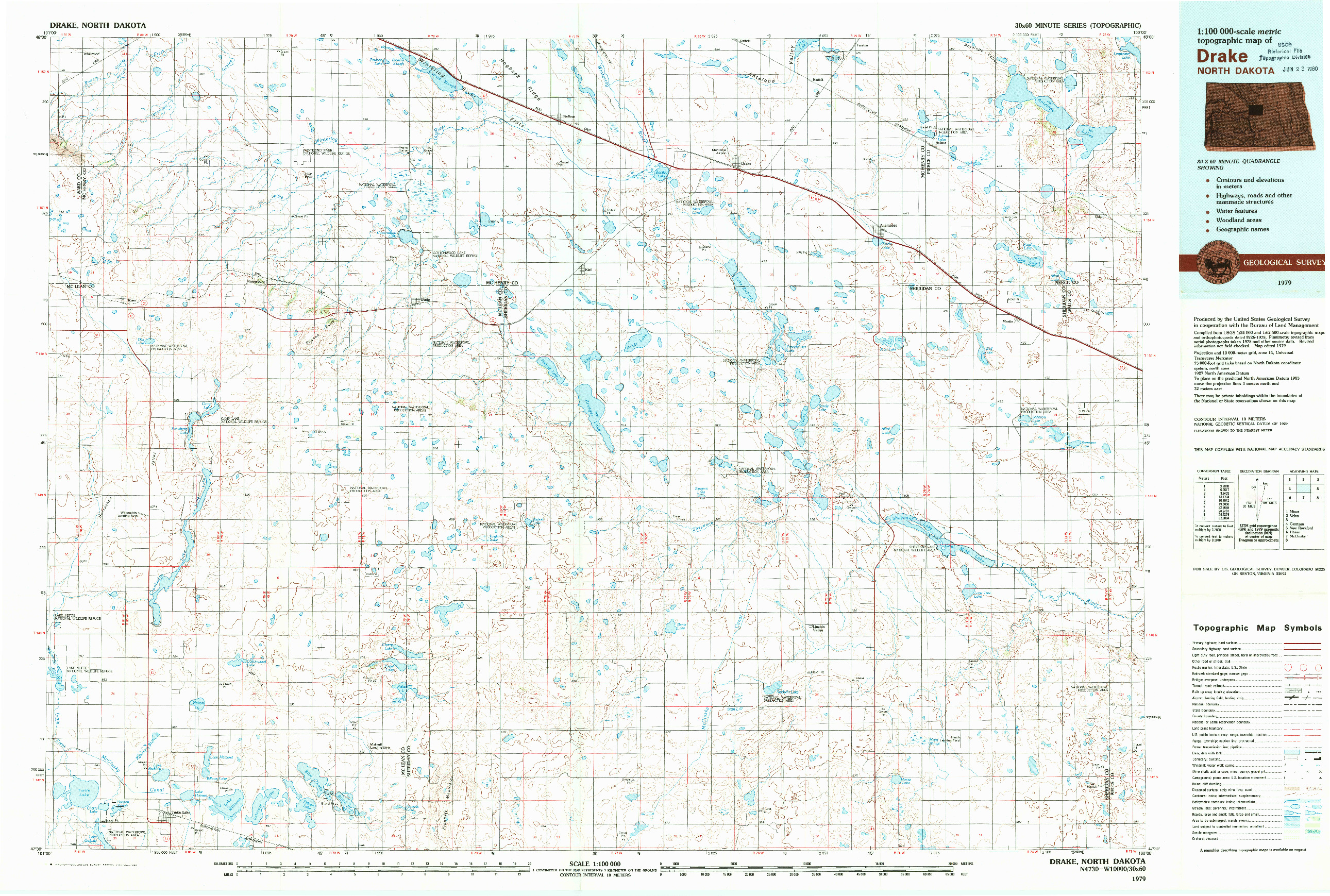 USGS 1:100000-SCALE QUADRANGLE FOR DRAKE, ND 1979