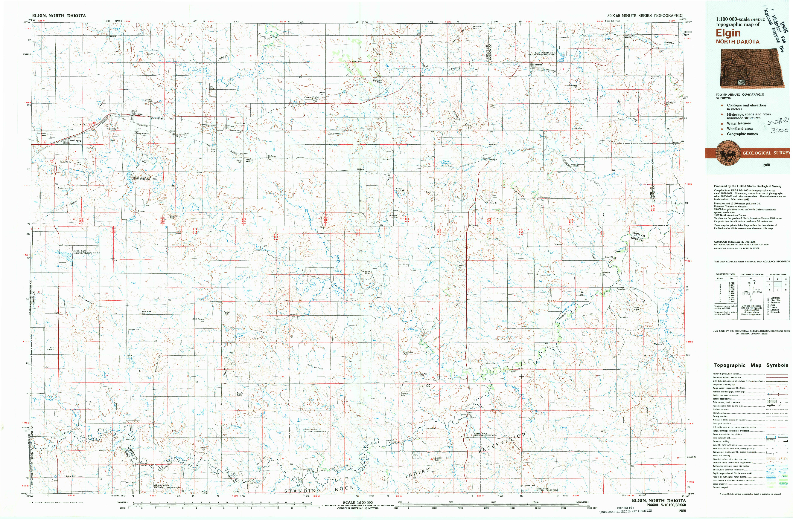 USGS 1:100000-SCALE QUADRANGLE FOR ELGIN, ND 1980