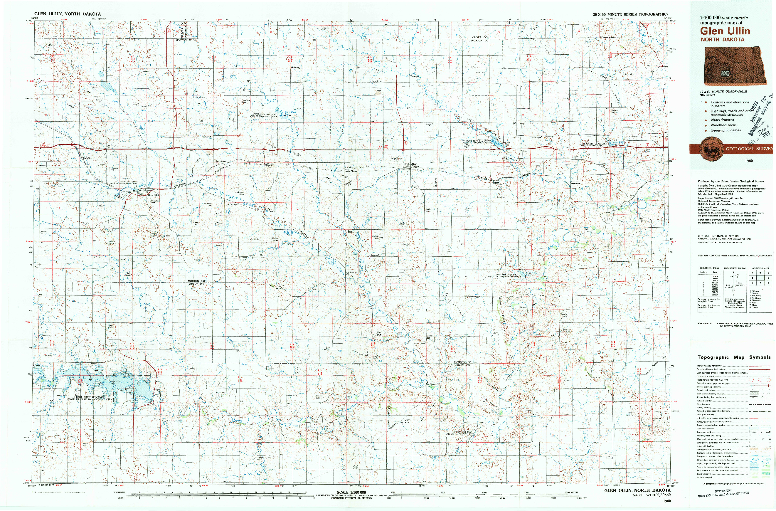 USGS 1:100000-SCALE QUADRANGLE FOR GLEN ULLIN, ND 1980