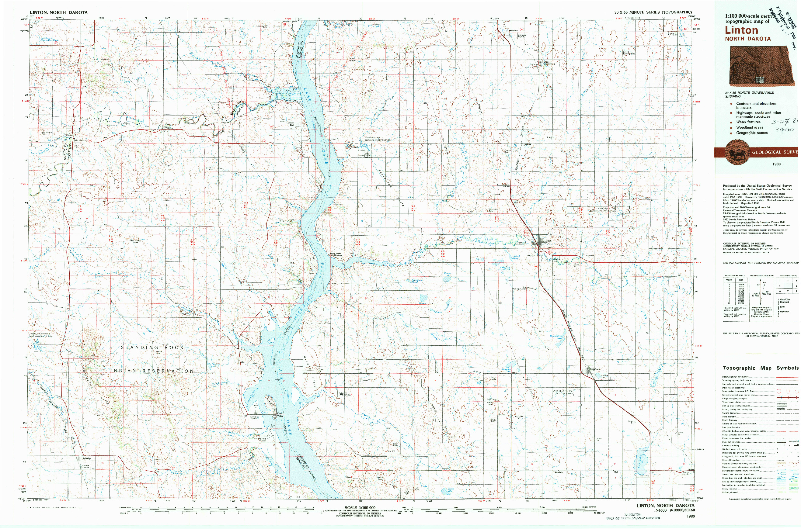 USGS 1:100000-SCALE QUADRANGLE FOR LINTON, ND 1980