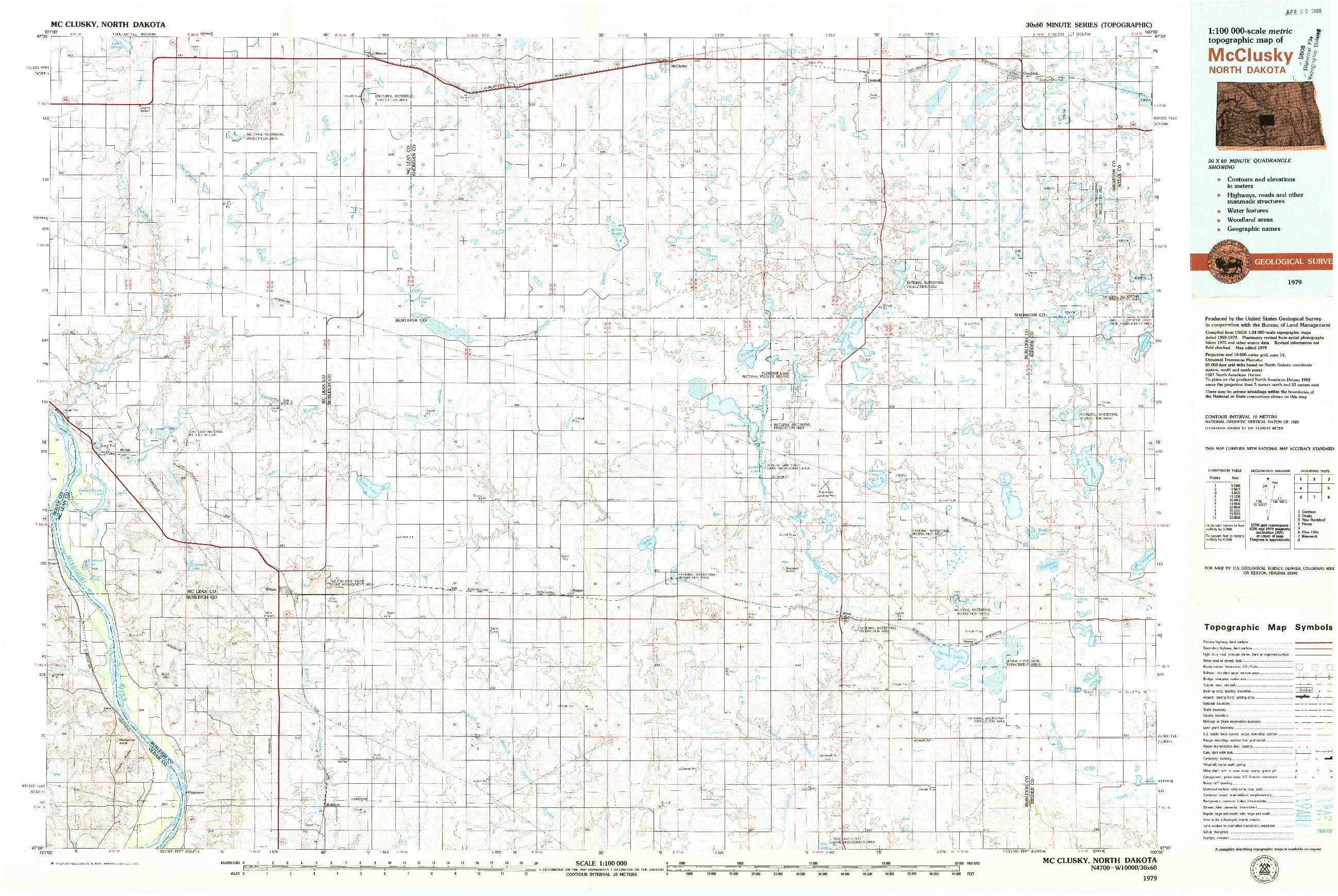 USGS 1:100000-SCALE QUADRANGLE FOR MCCLUSKY, ND 1979
