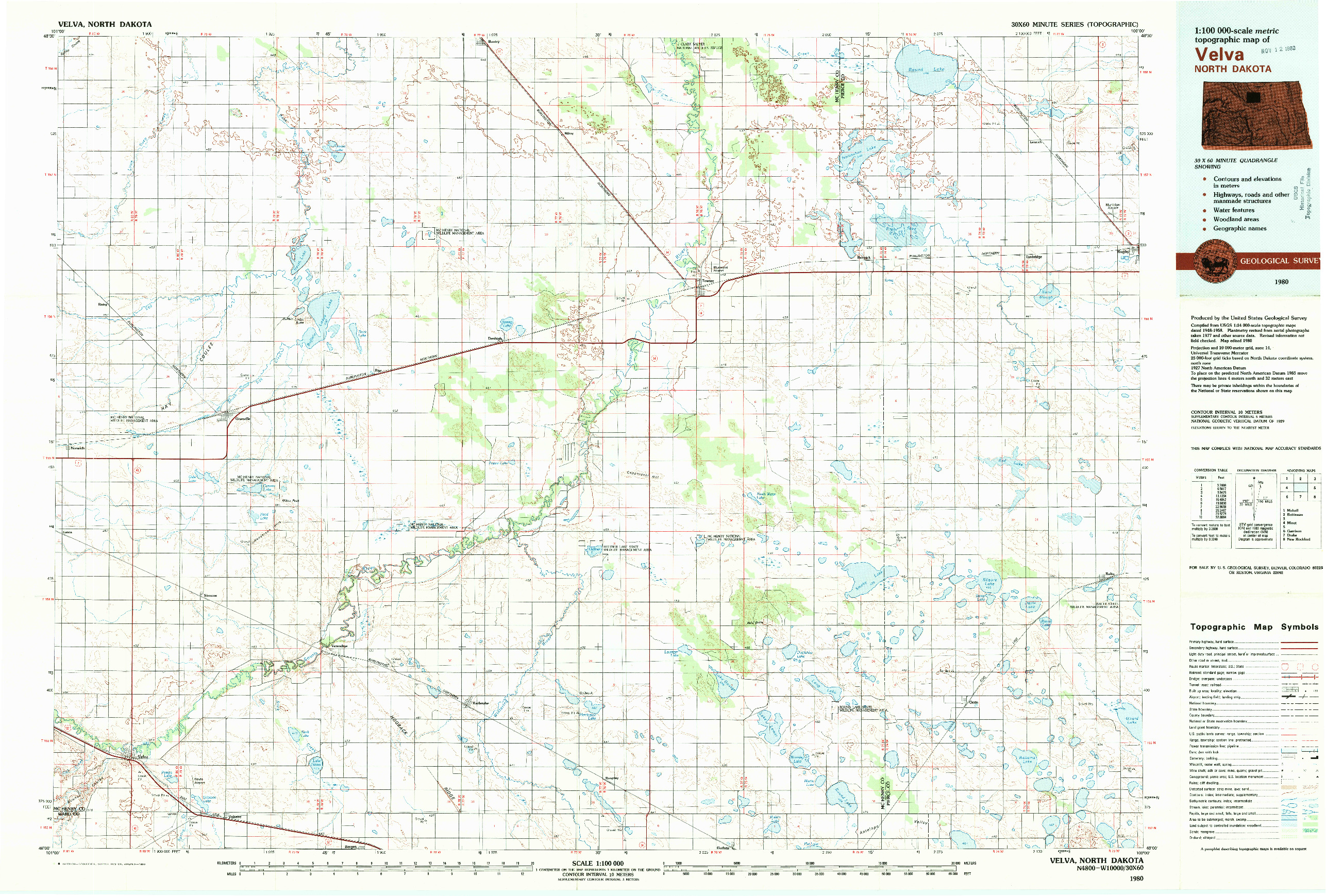 USGS 1:100000-SCALE QUADRANGLE FOR VELVA, ND 1980