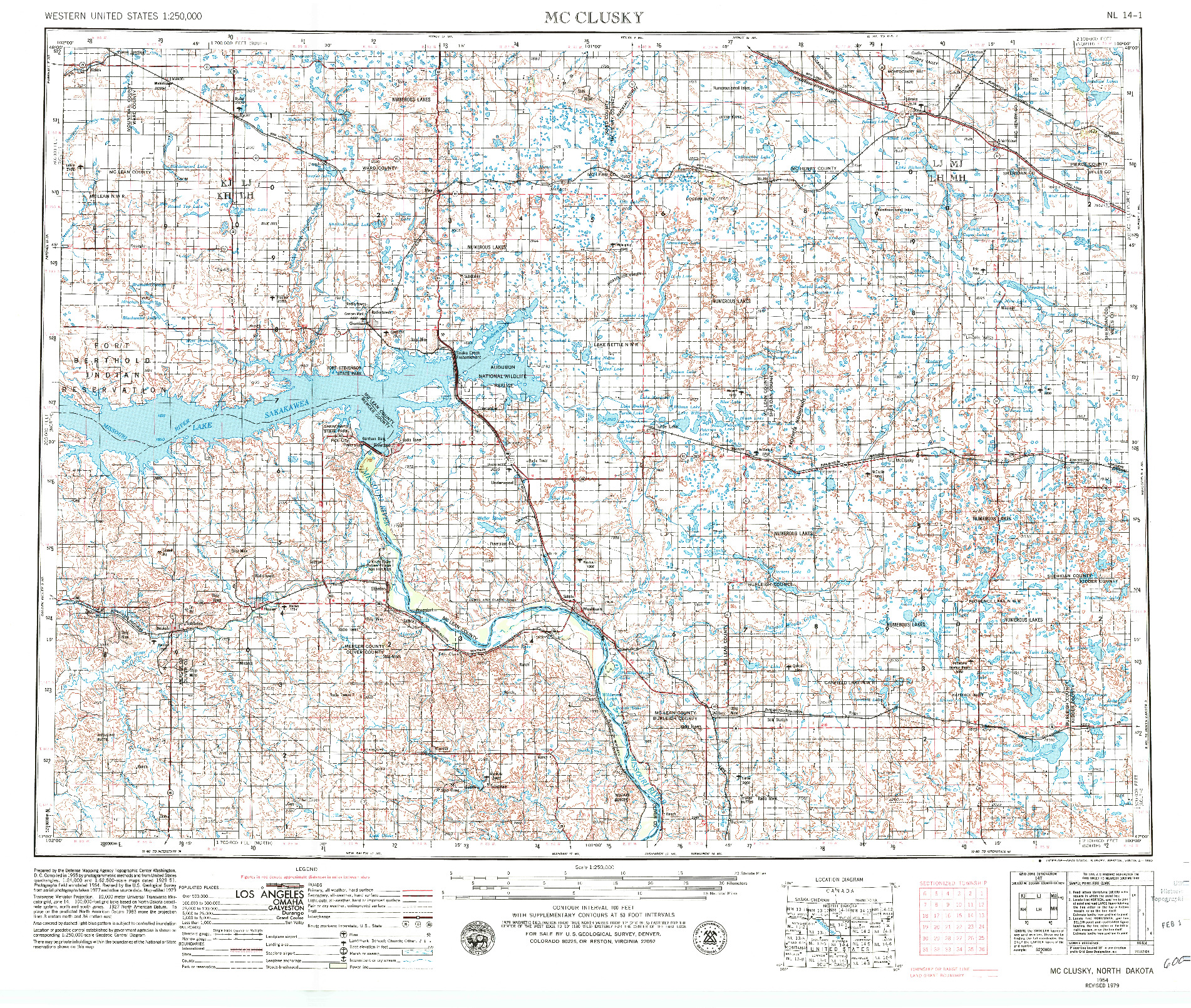 USGS 1:250000-SCALE QUADRANGLE FOR MCCLUSKY, ND 1954