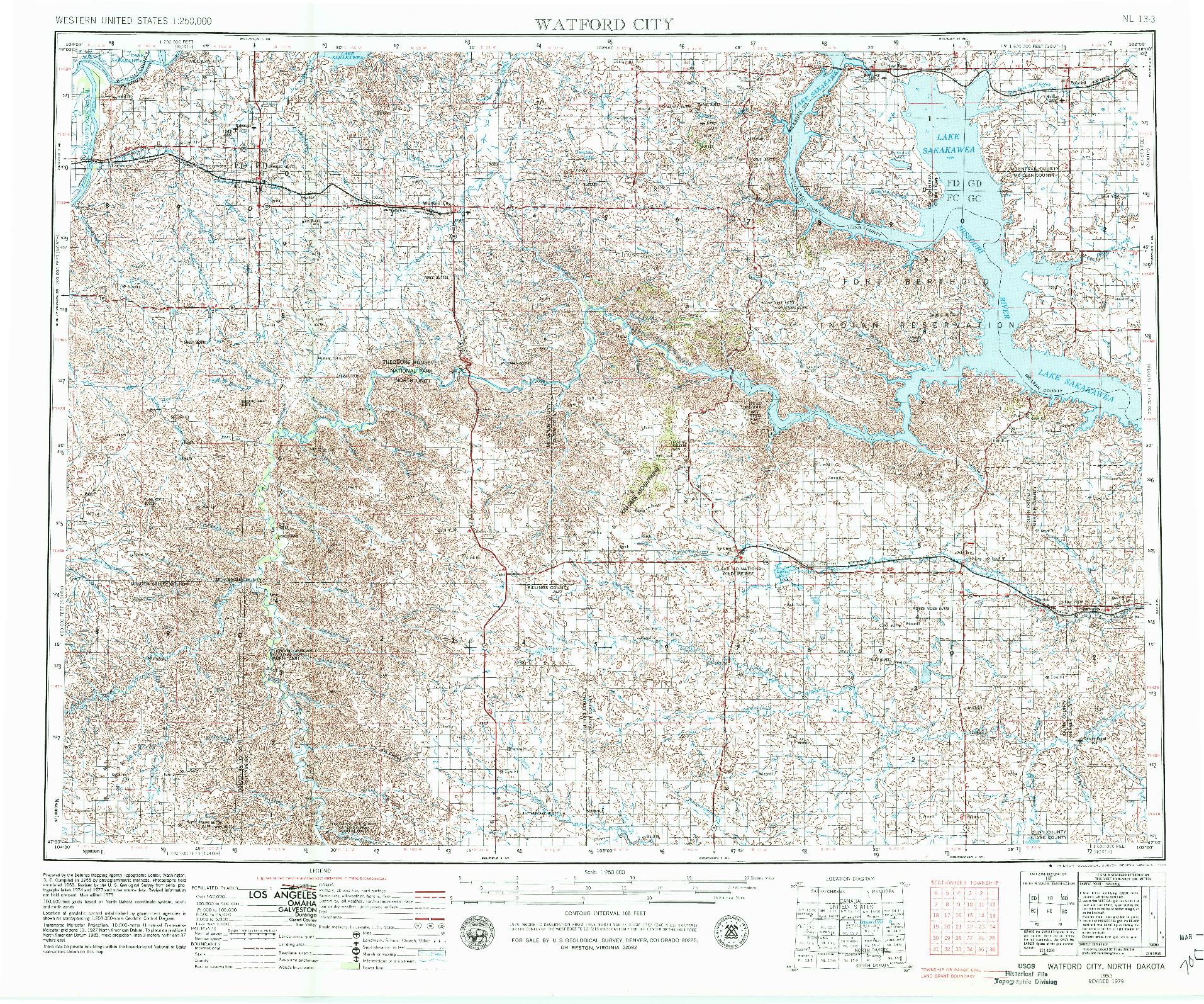 USGS 1:250000-SCALE QUADRANGLE FOR WATFORD CITY, ND 1953