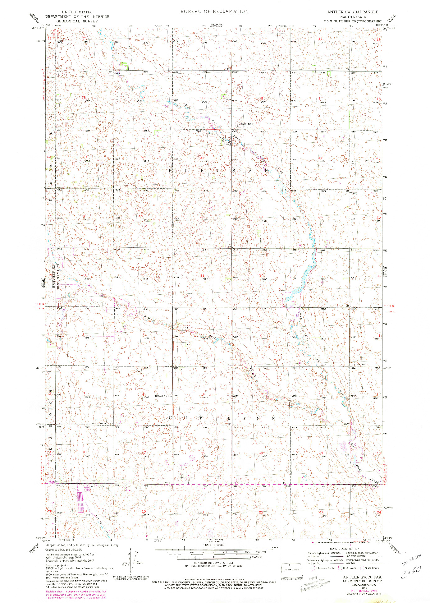 USGS 1:24000-SCALE QUADRANGLE FOR ANTLER SW, ND 1948