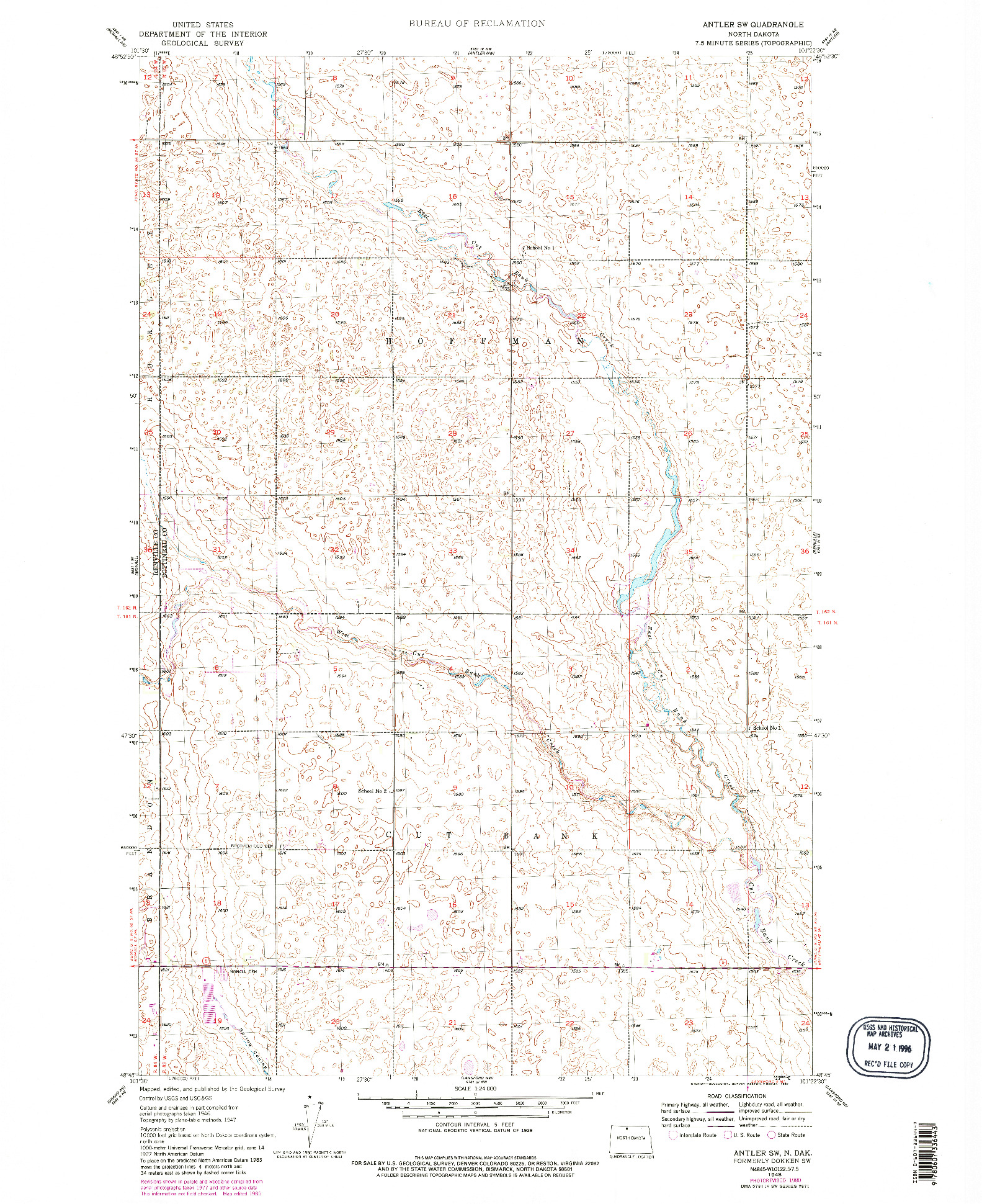 USGS 1:24000-SCALE QUADRANGLE FOR ANTLER SW, ND 1948