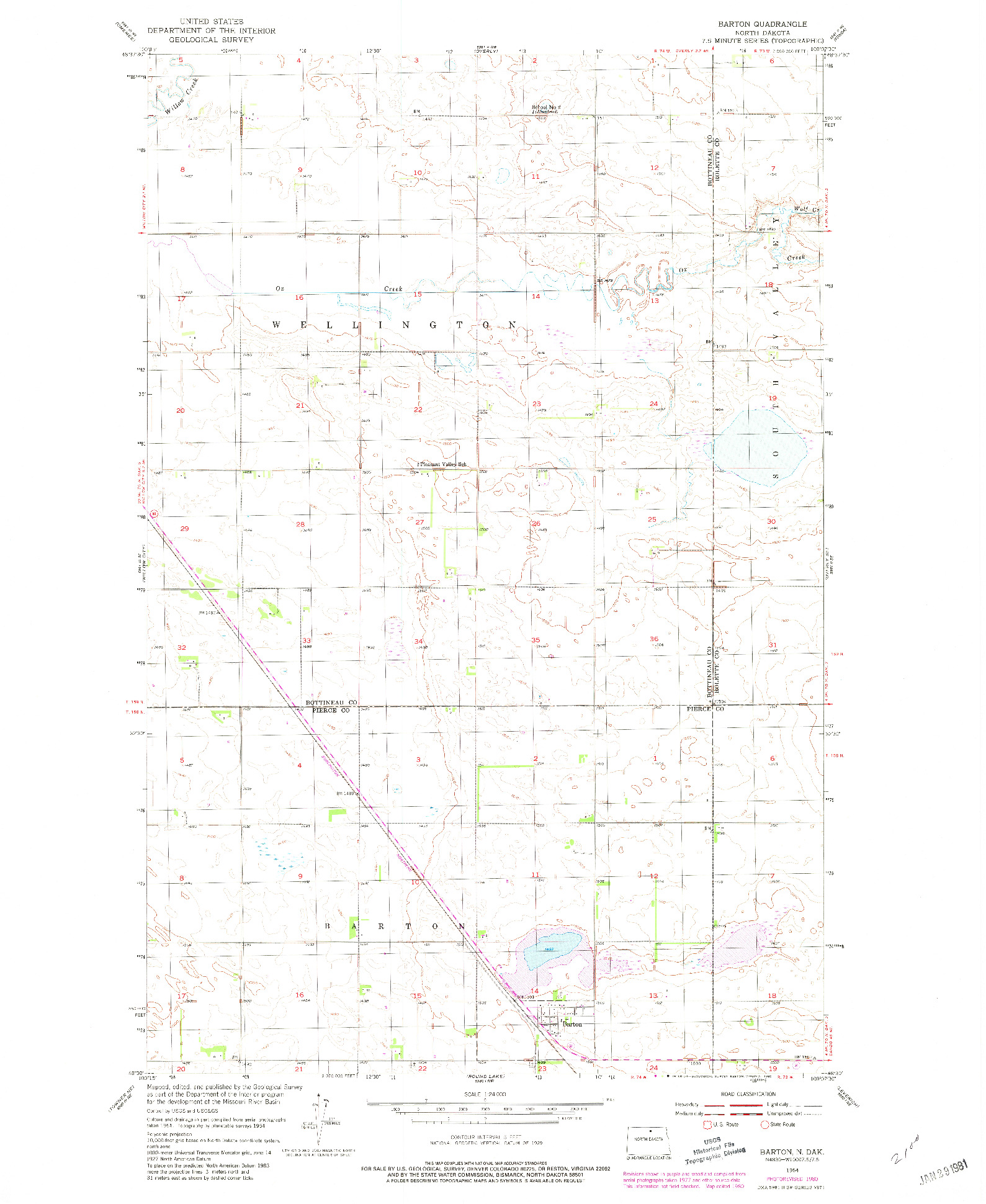 USGS 1:24000-SCALE QUADRANGLE FOR BARTON, ND 1954