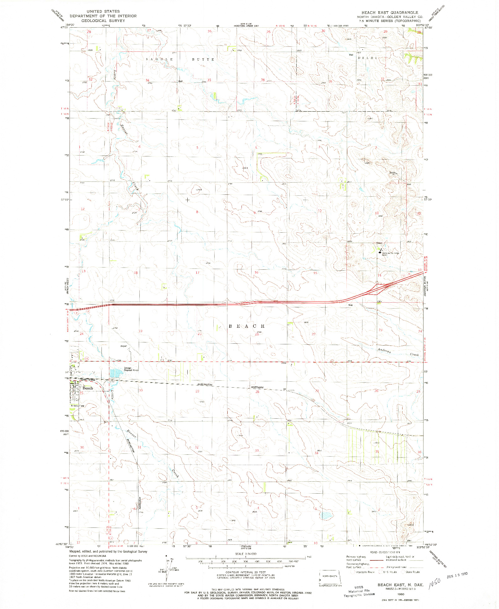 USGS 1:24000-SCALE QUADRANGLE FOR BEACH EAST, ND 1980