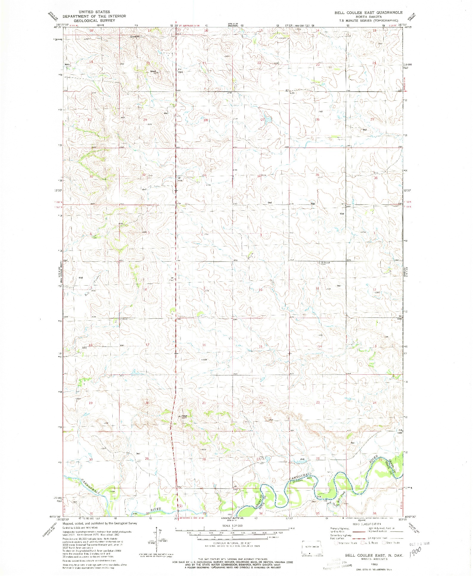 USGS 1:24000-SCALE QUADRANGLE FOR BELL COULEE EAST, ND 1980