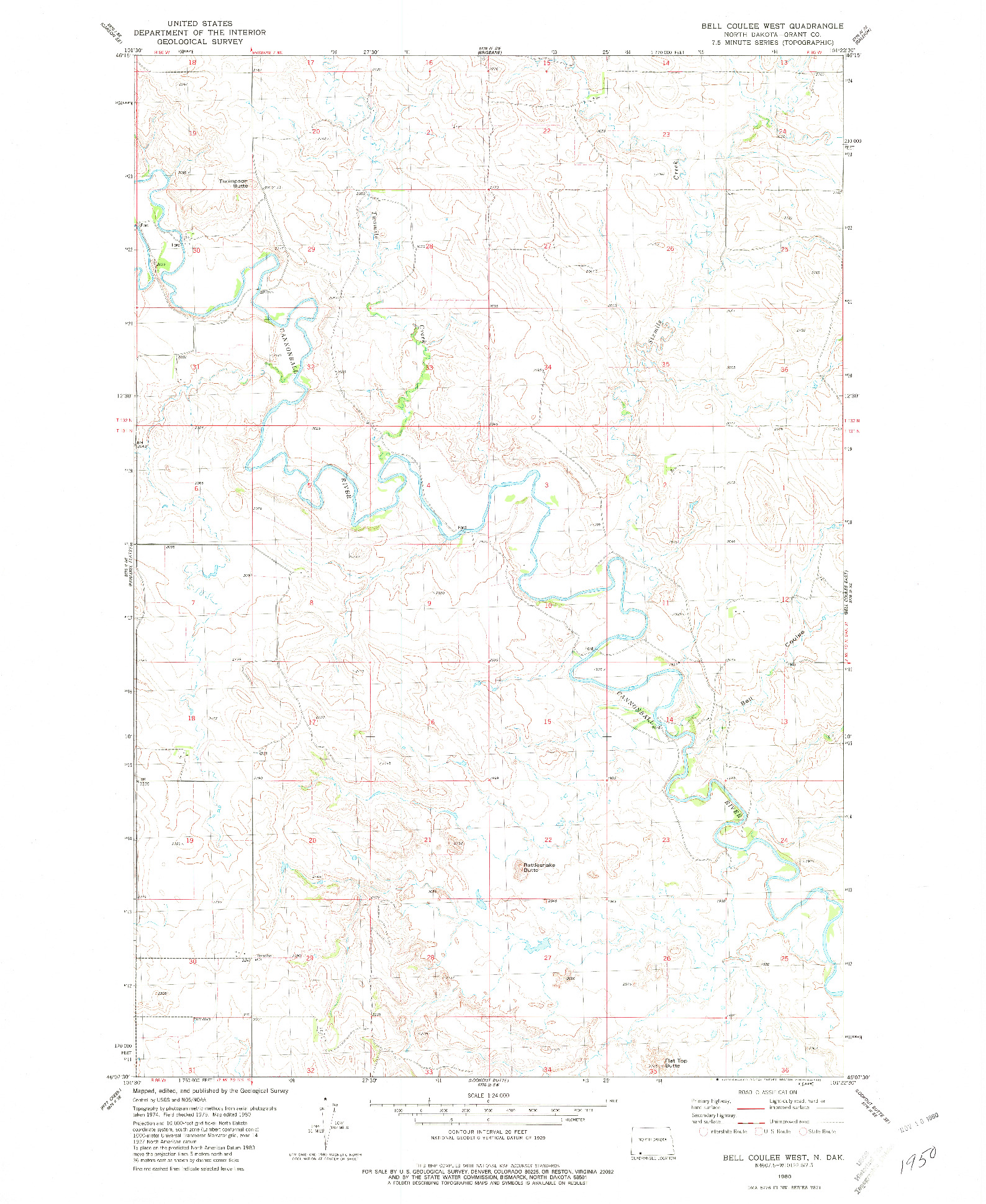USGS 1:24000-SCALE QUADRANGLE FOR BELL COULEE WEST, ND 1980