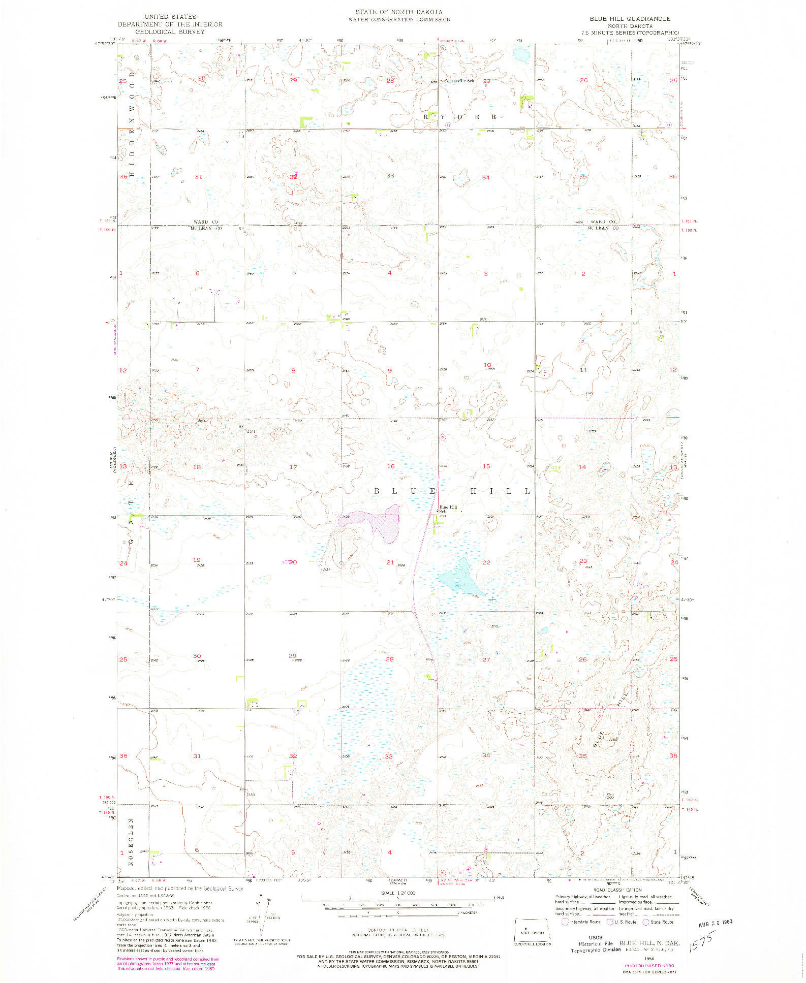 USGS 1:24000-SCALE QUADRANGLE FOR BLUE HILL, ND 1956