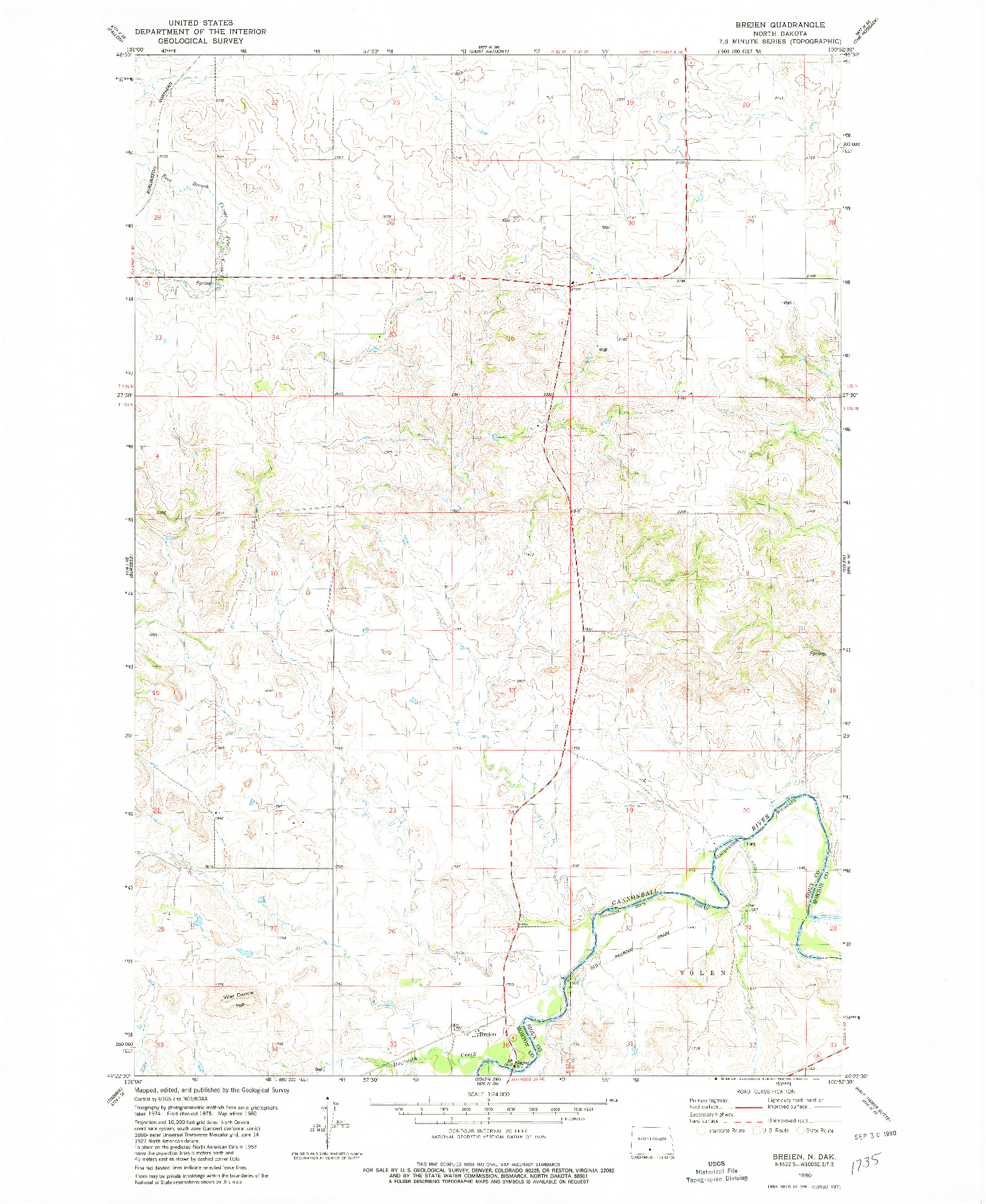 USGS 1:24000-SCALE QUADRANGLE FOR BREIEN, ND 1980