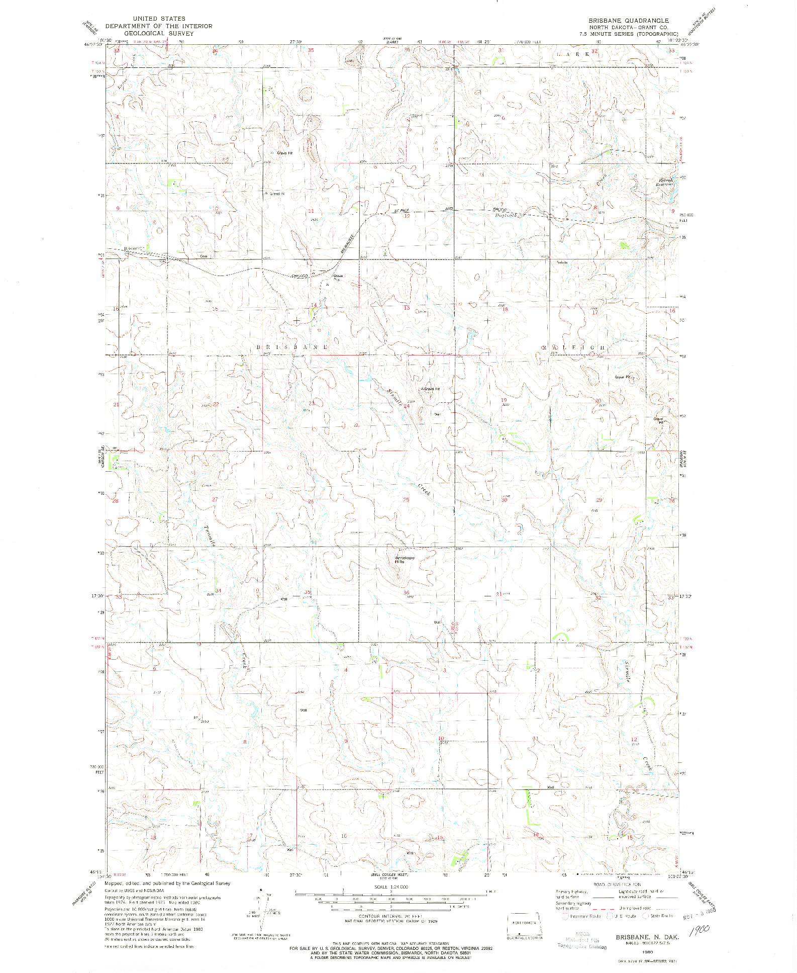 USGS 1:24000-SCALE QUADRANGLE FOR BRISBANE, ND 1980