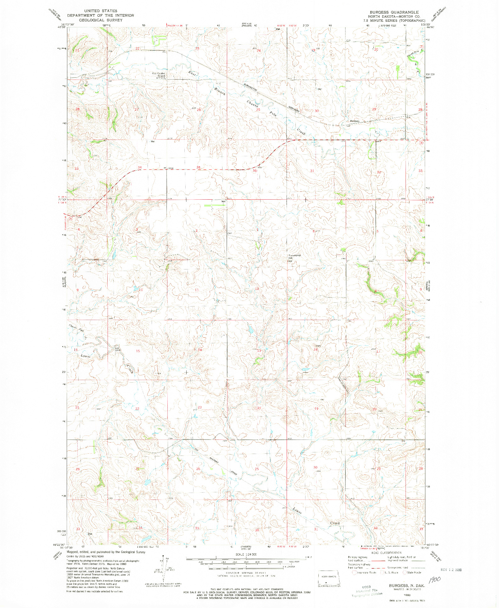 USGS 1:24000-SCALE QUADRANGLE FOR BURGESS, ND 1980