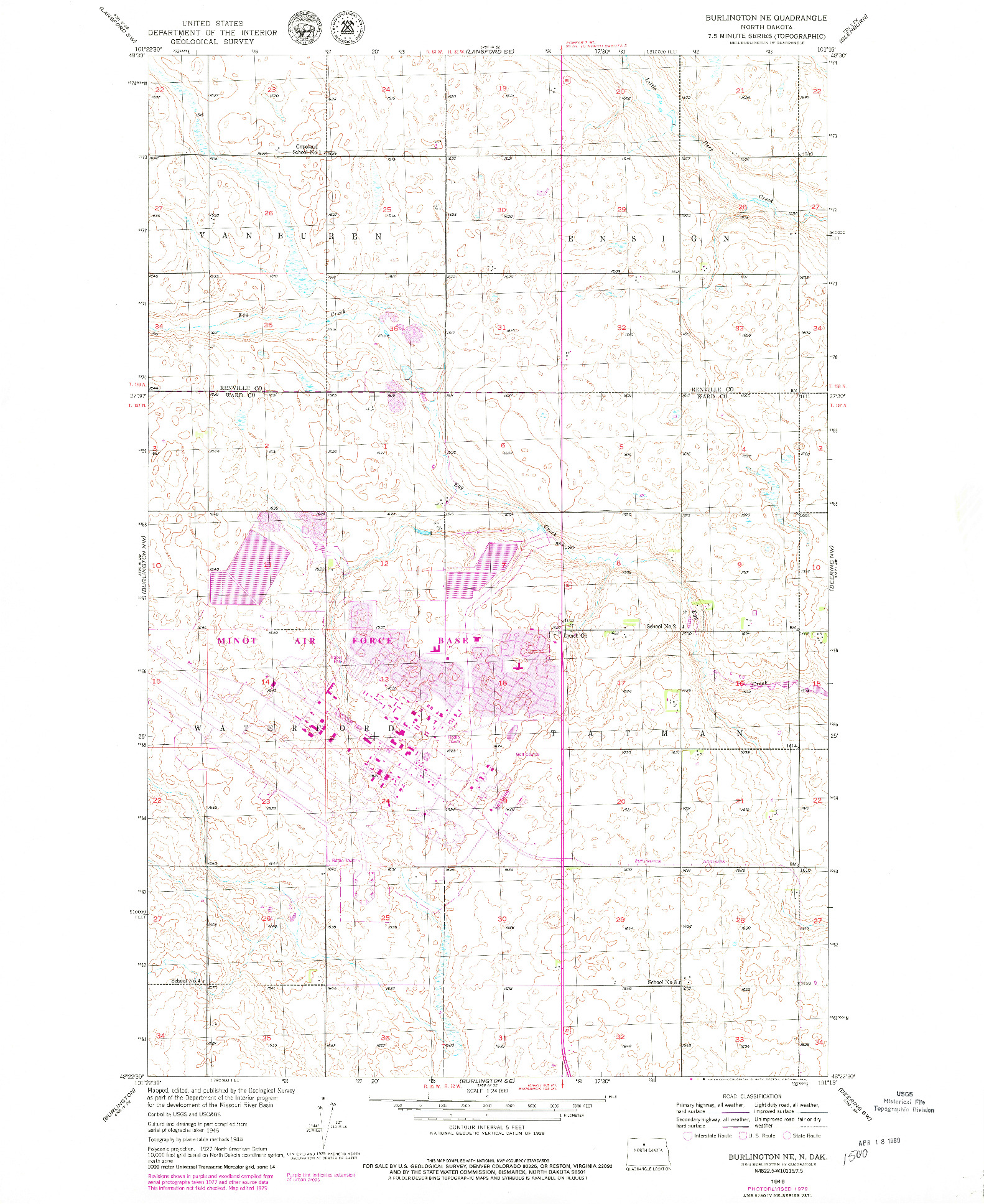 USGS 1:24000-SCALE QUADRANGLE FOR BURLINGTON NE, ND 1979
