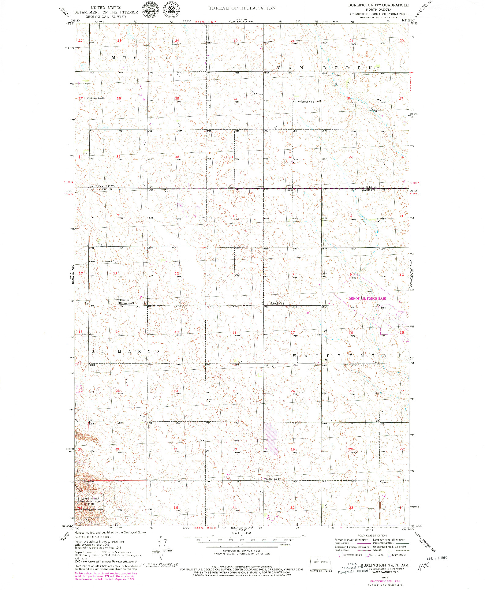 USGS 1:24000-SCALE QUADRANGLE FOR BURLINGTON NW, ND 1949