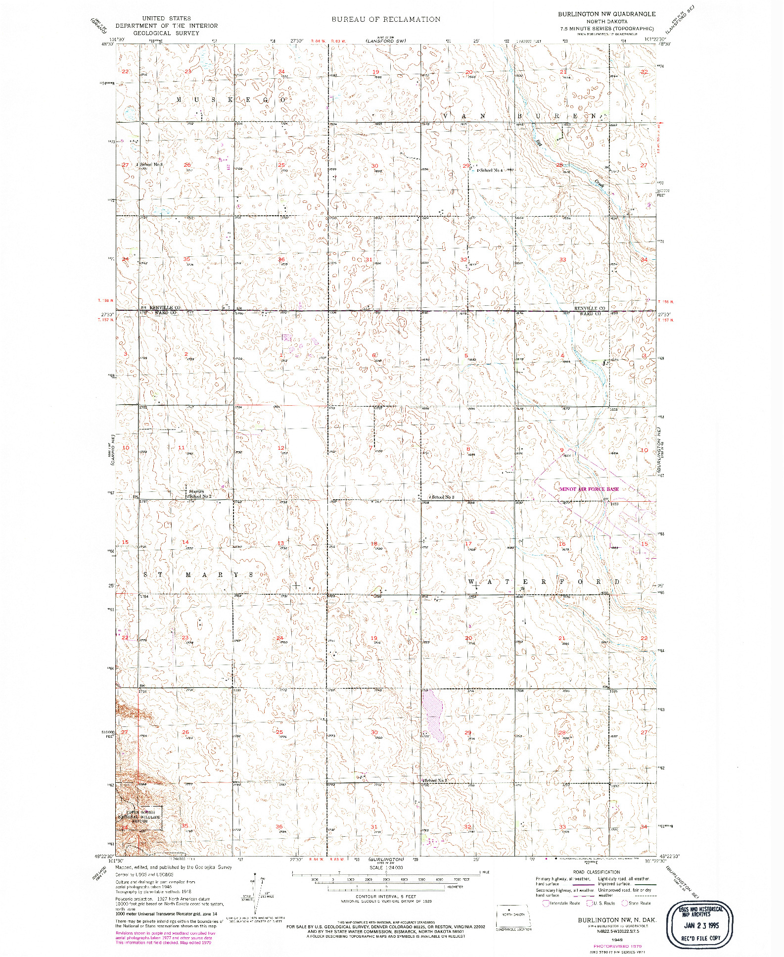 USGS 1:24000-SCALE QUADRANGLE FOR BURLINGTON NW, ND 1949