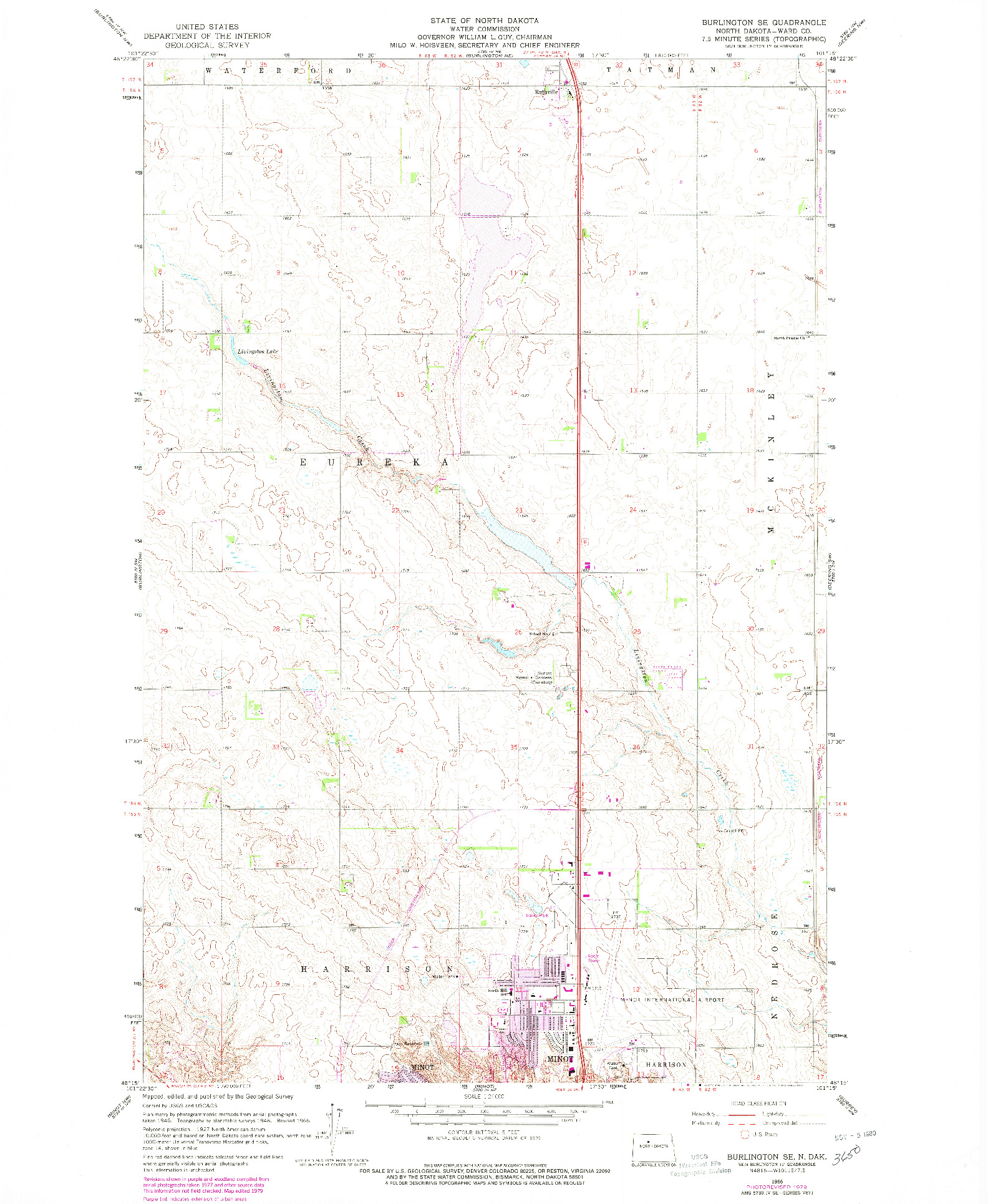 USGS 1:24000-SCALE QUADRANGLE FOR BURLINGTON SE, ND 1966