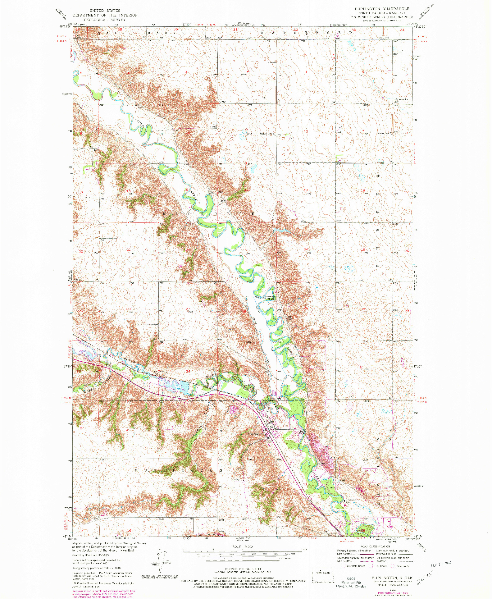 USGS 1:24000-SCALE QUADRANGLE FOR BURLINGTON, ND 1948