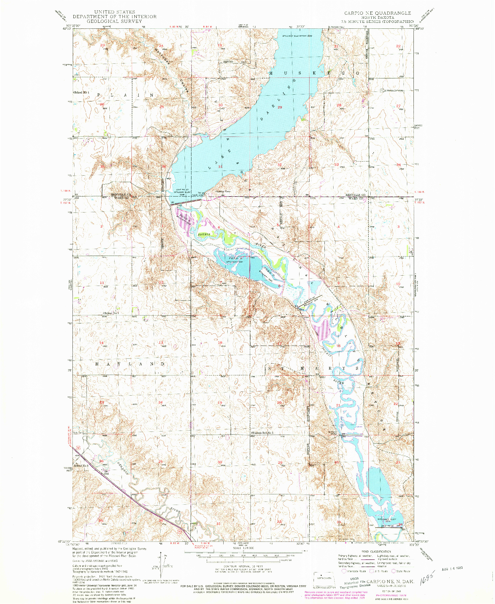 USGS 1:24000-SCALE QUADRANGLE FOR CARPIO NE, ND 1949