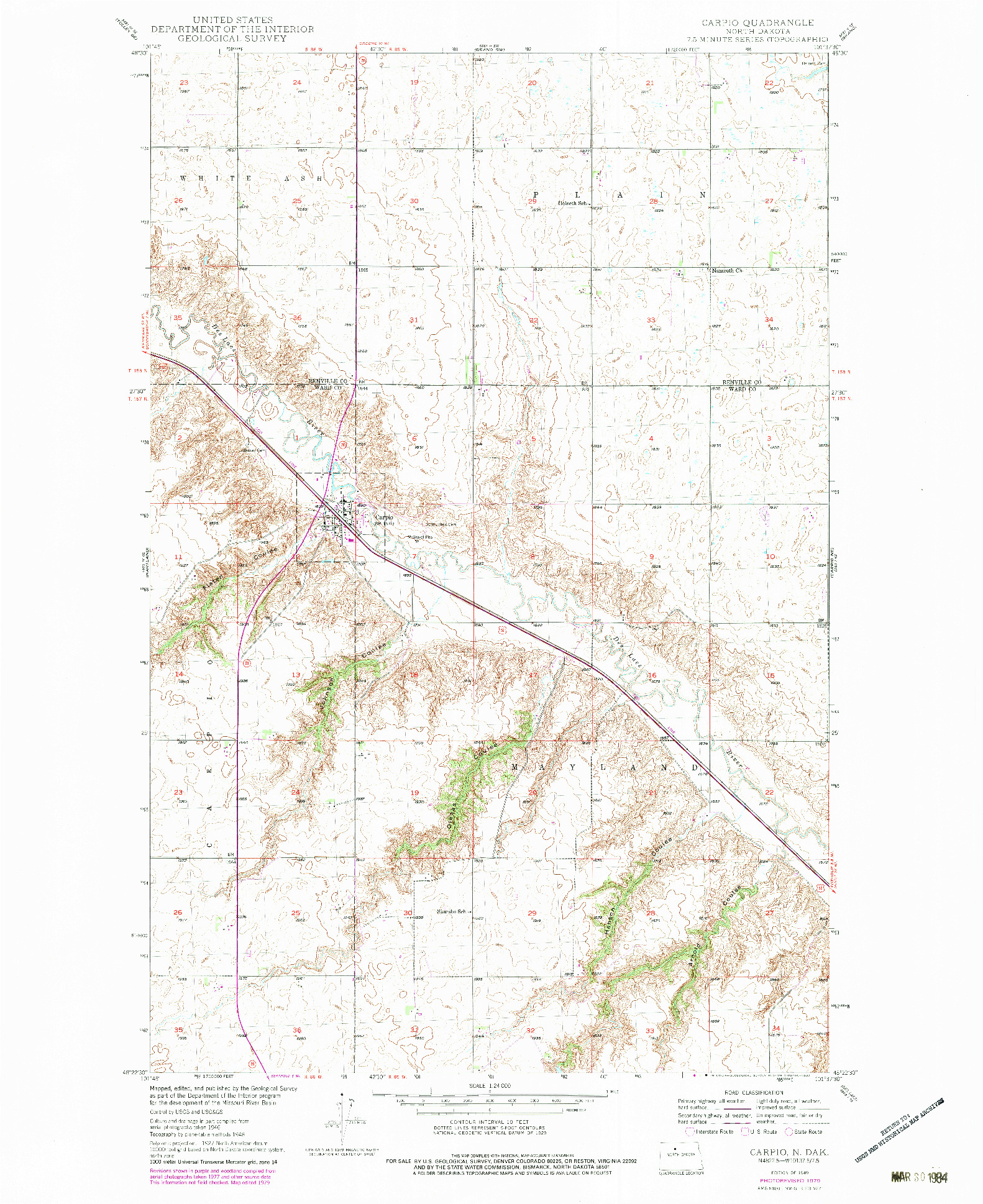 USGS 1:24000-SCALE QUADRANGLE FOR CARPIO, ND 1949