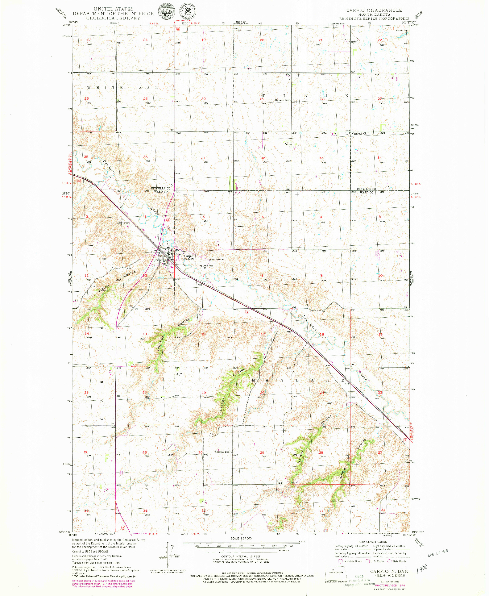 USGS 1:24000-SCALE QUADRANGLE FOR CARPIO, ND 1949