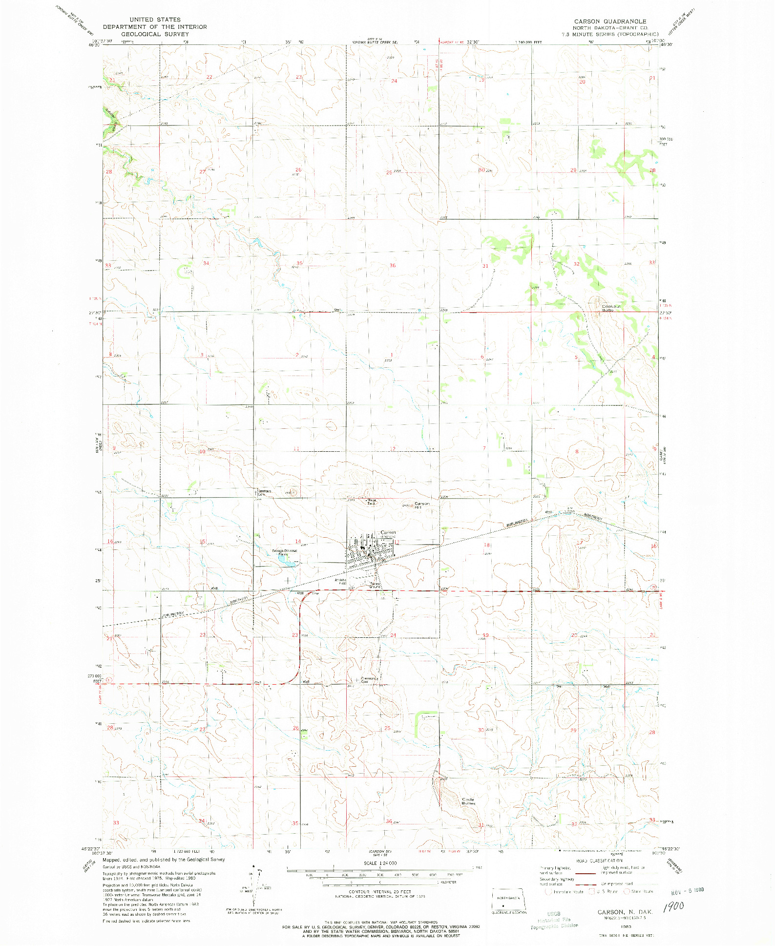 USGS 1:24000-SCALE QUADRANGLE FOR CARSON, ND 1980