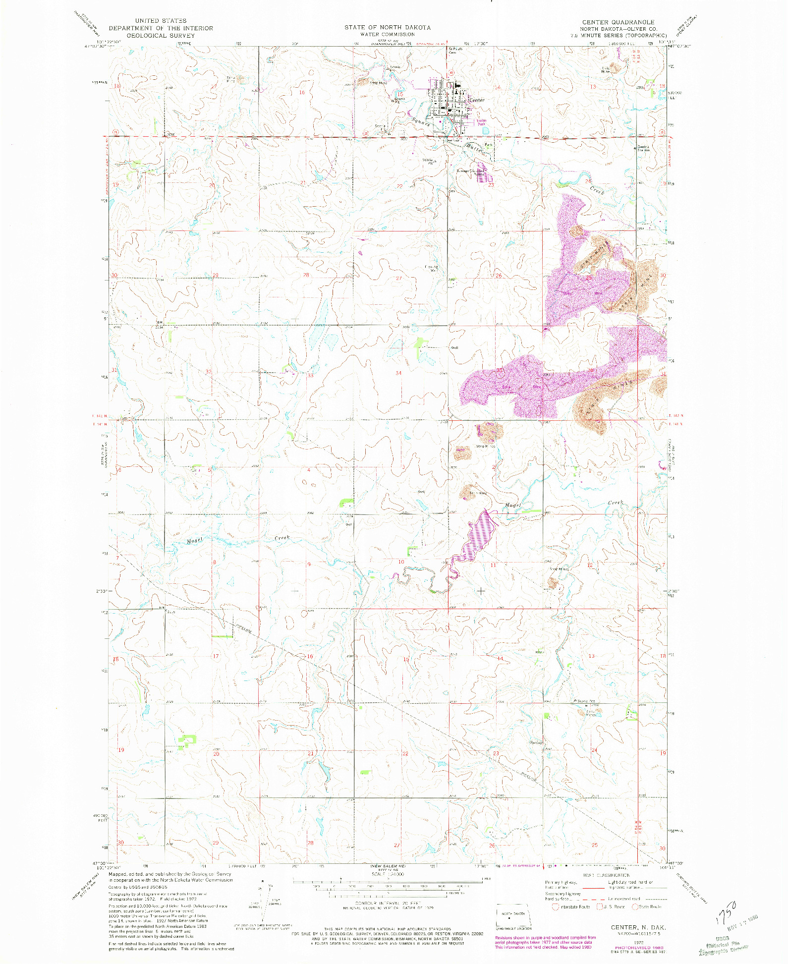 USGS 1:24000-SCALE QUADRANGLE FOR CENTER, ND 1972
