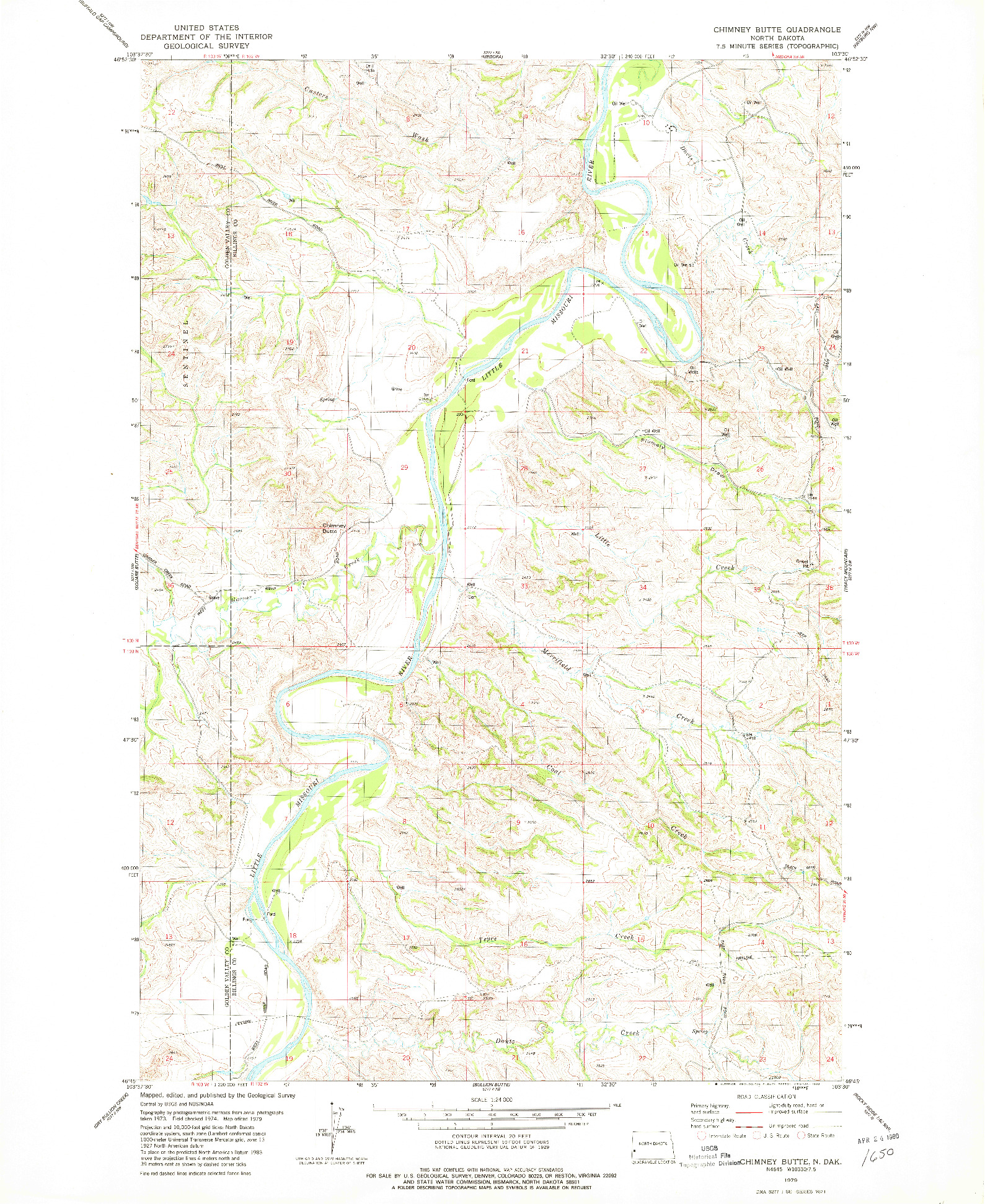 USGS 1:24000-SCALE QUADRANGLE FOR CHIMNEY BUTTE, ND 1979