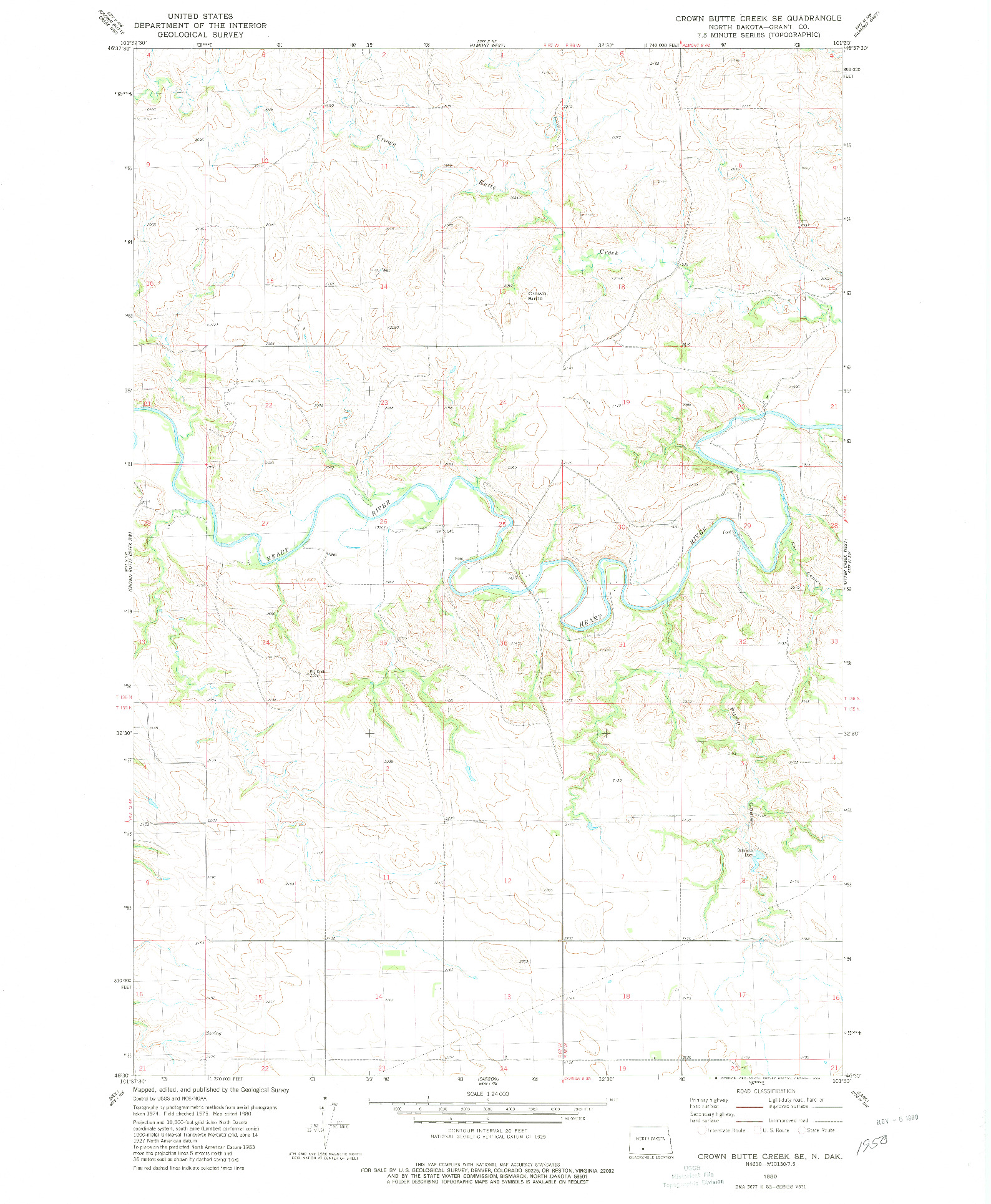 USGS 1:24000-SCALE QUADRANGLE FOR CROWN BUTTE CREEK SE, ND 1980