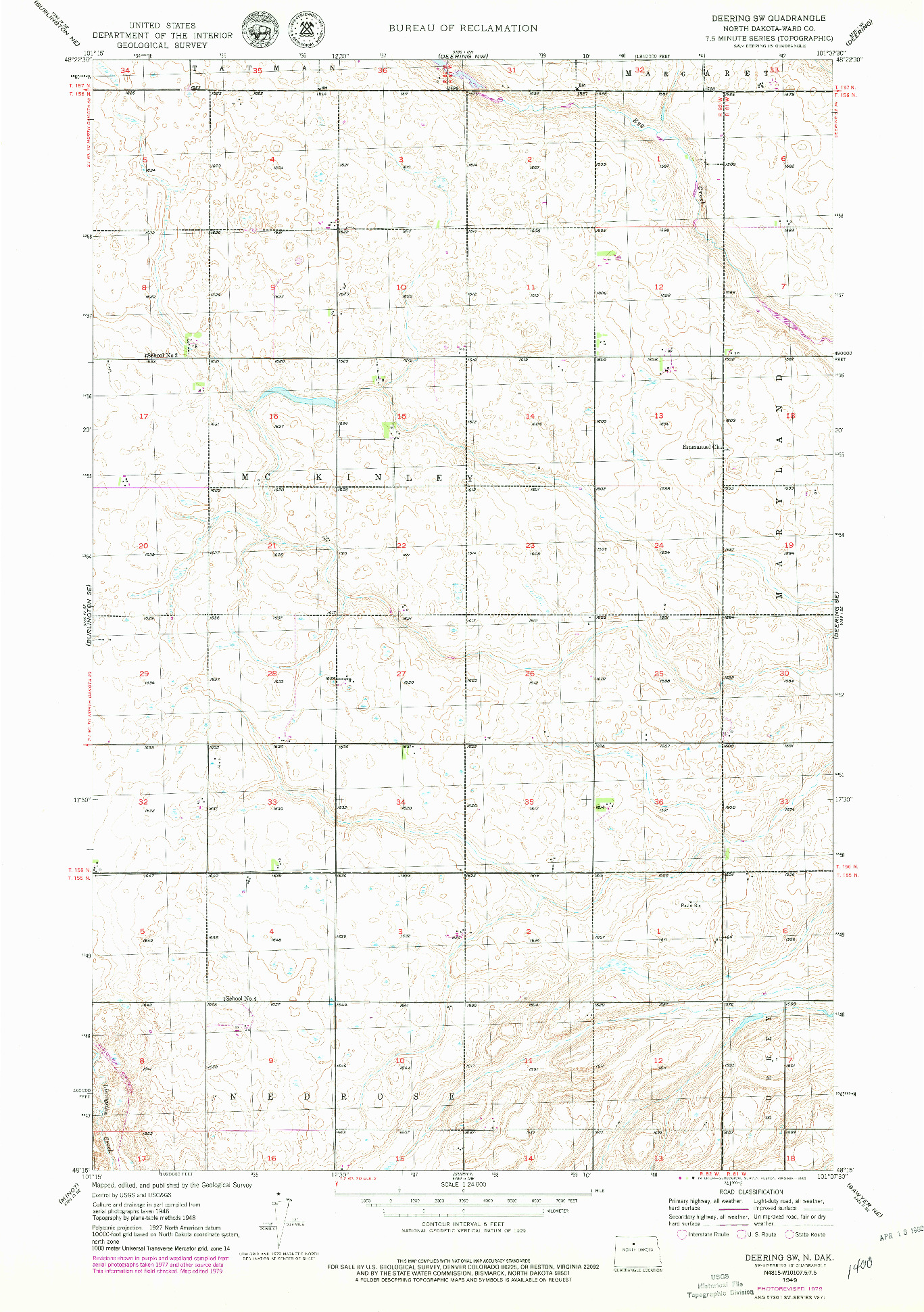 USGS 1:24000-SCALE QUADRANGLE FOR DEERING SW, ND 1949