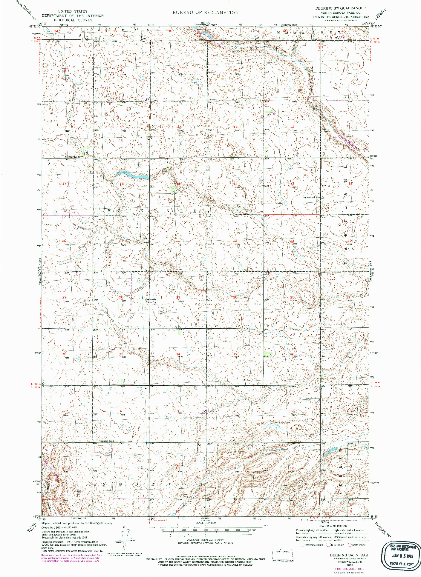 USGS 1:24000-SCALE QUADRANGLE FOR DEERING SW, ND 1949
