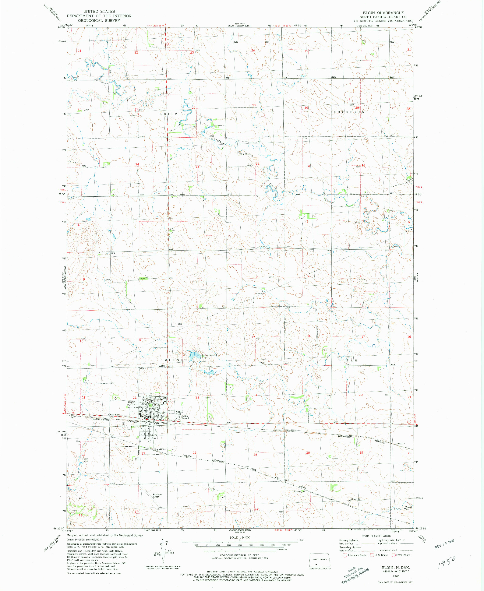 USGS 1:24000-SCALE QUADRANGLE FOR ELGIN, ND 1980