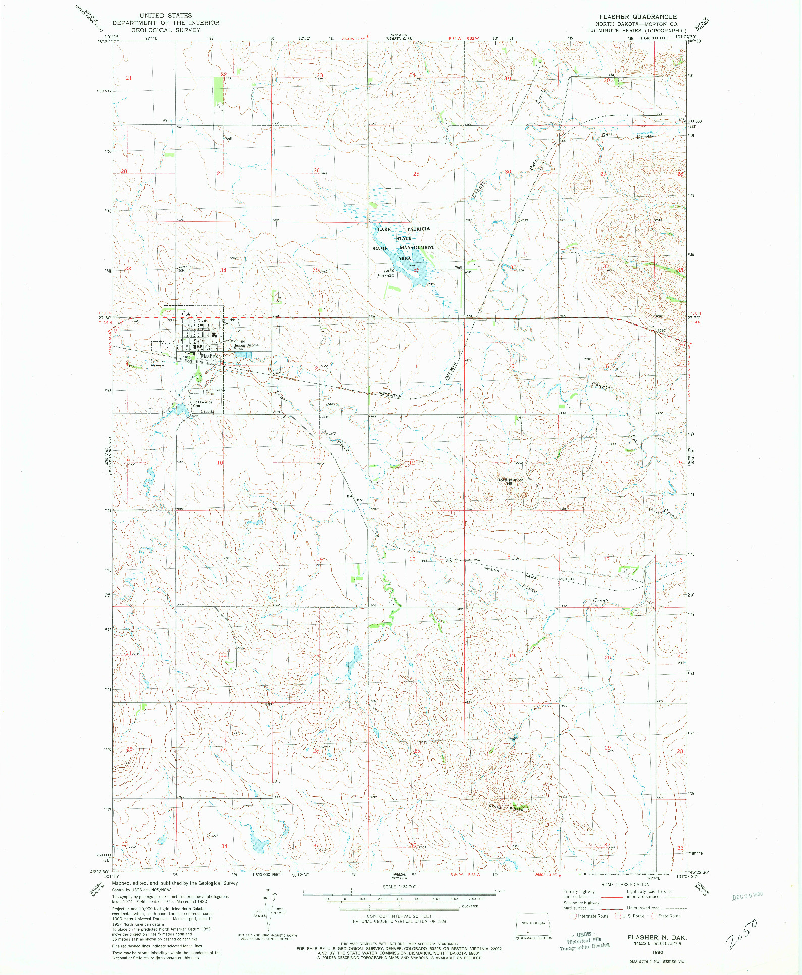 USGS 1:24000-SCALE QUADRANGLE FOR FLASHER, ND 1980