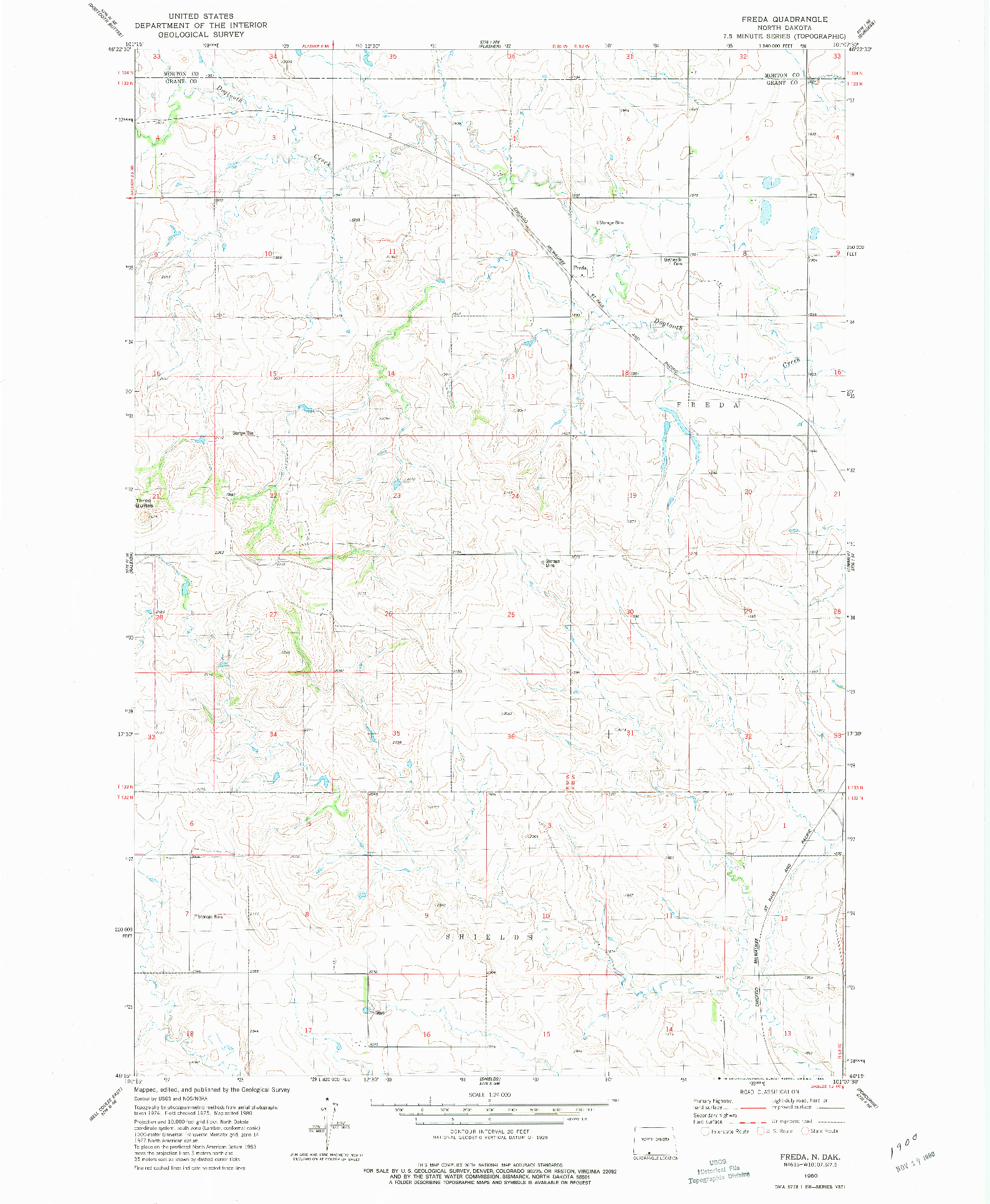 USGS 1:24000-SCALE QUADRANGLE FOR FREDA, ND 1980