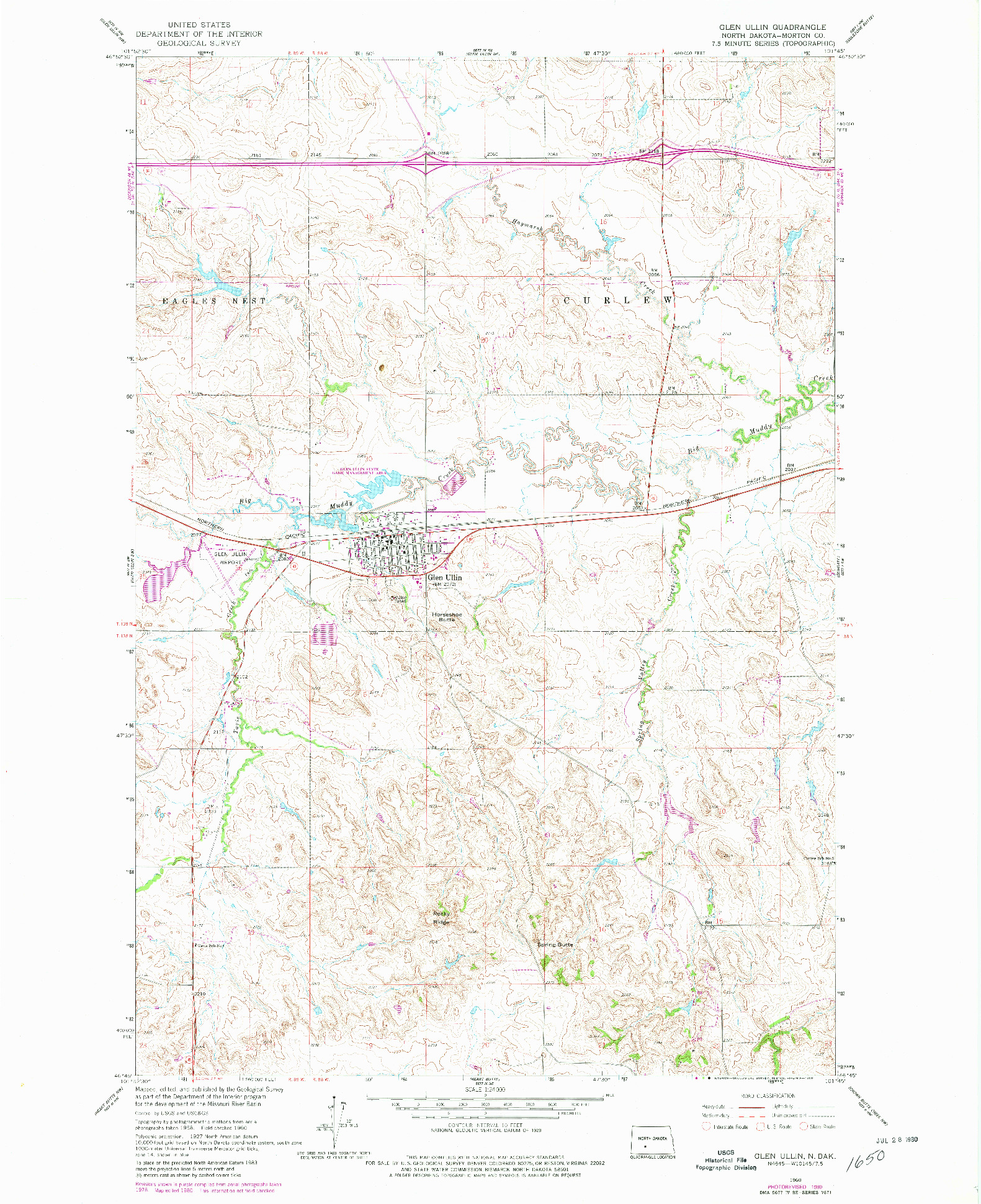 USGS 1:24000-SCALE QUADRANGLE FOR GLEN ULLIN, ND 1960