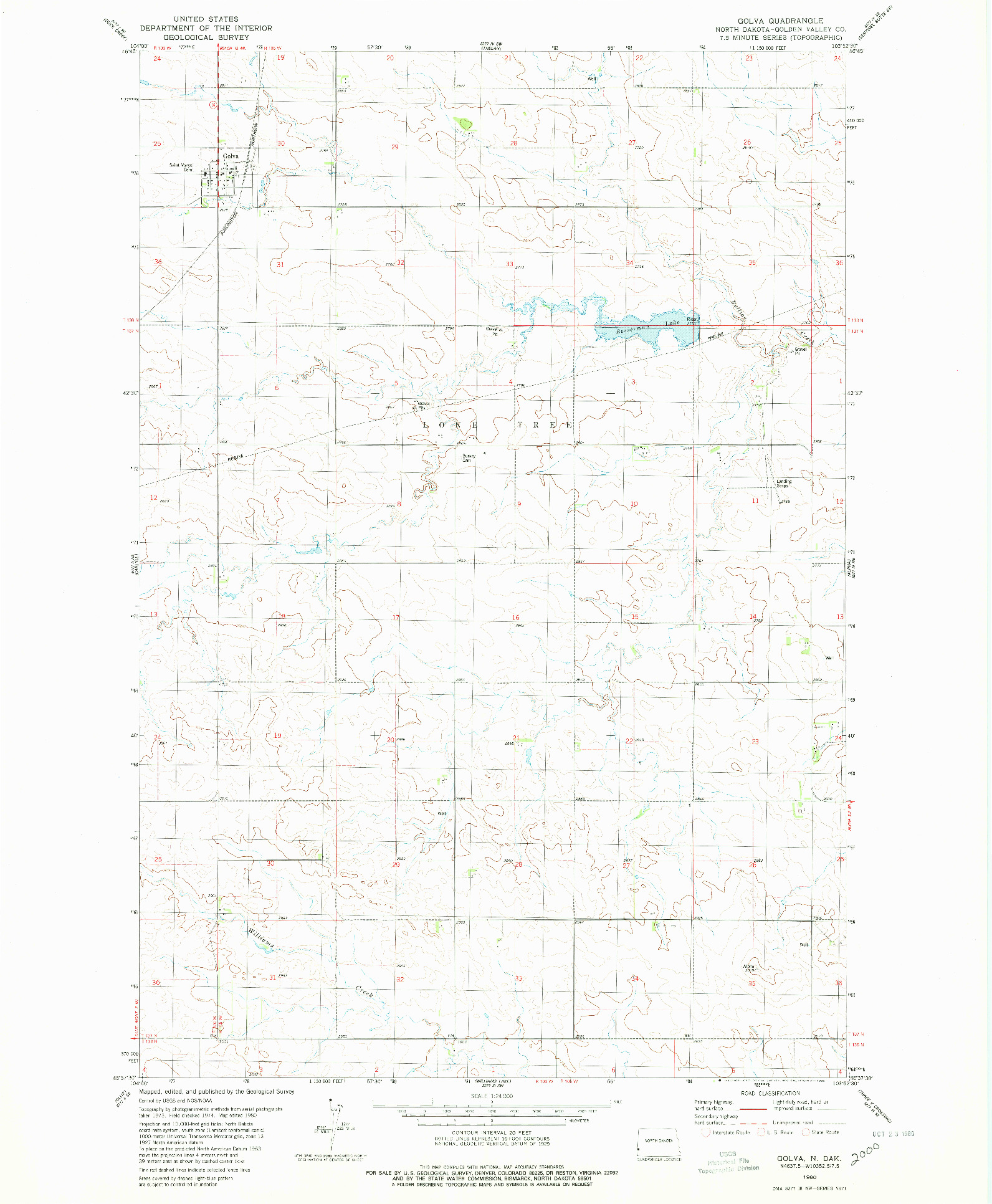USGS 1:24000-SCALE QUADRANGLE FOR GOLVA, ND 1980