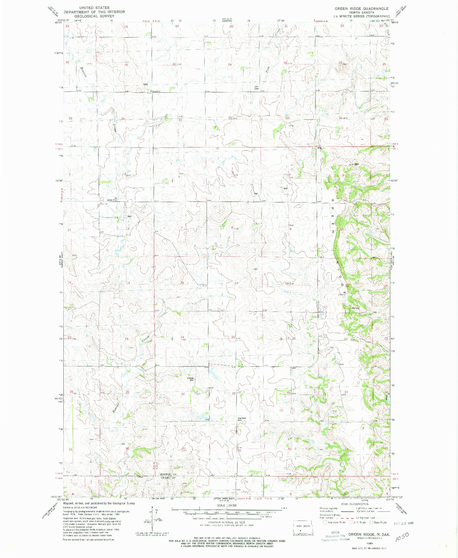 USGS 1:24000-SCALE QUADRANGLE FOR GREEN RIDGE, ND 1980