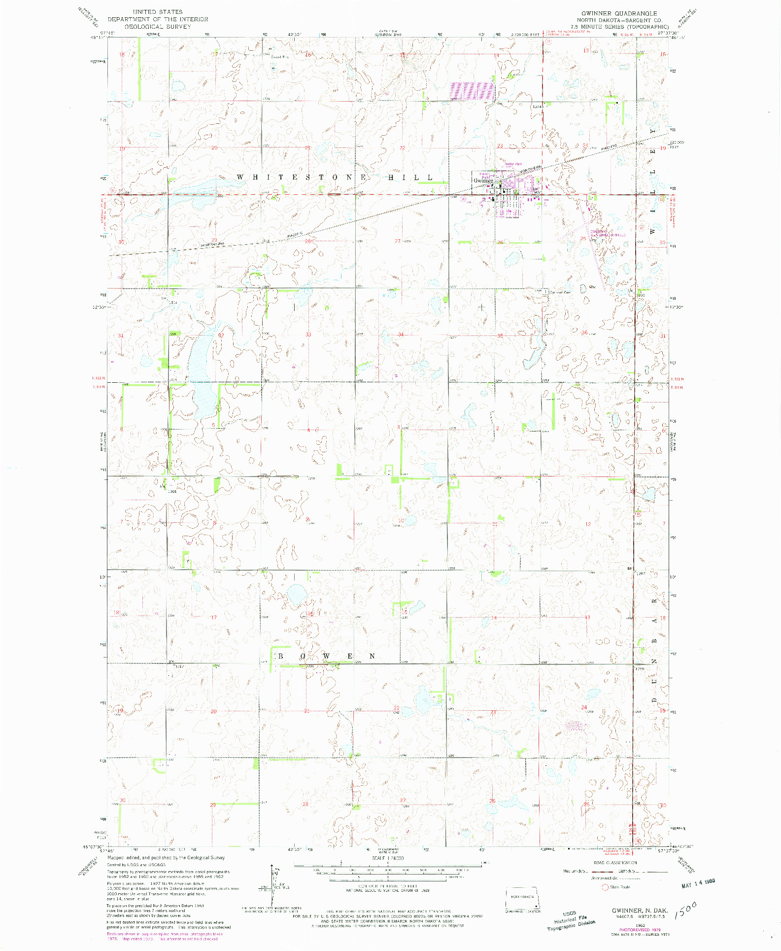 USGS 1:24000-SCALE QUADRANGLE FOR GWINNER, ND 1962