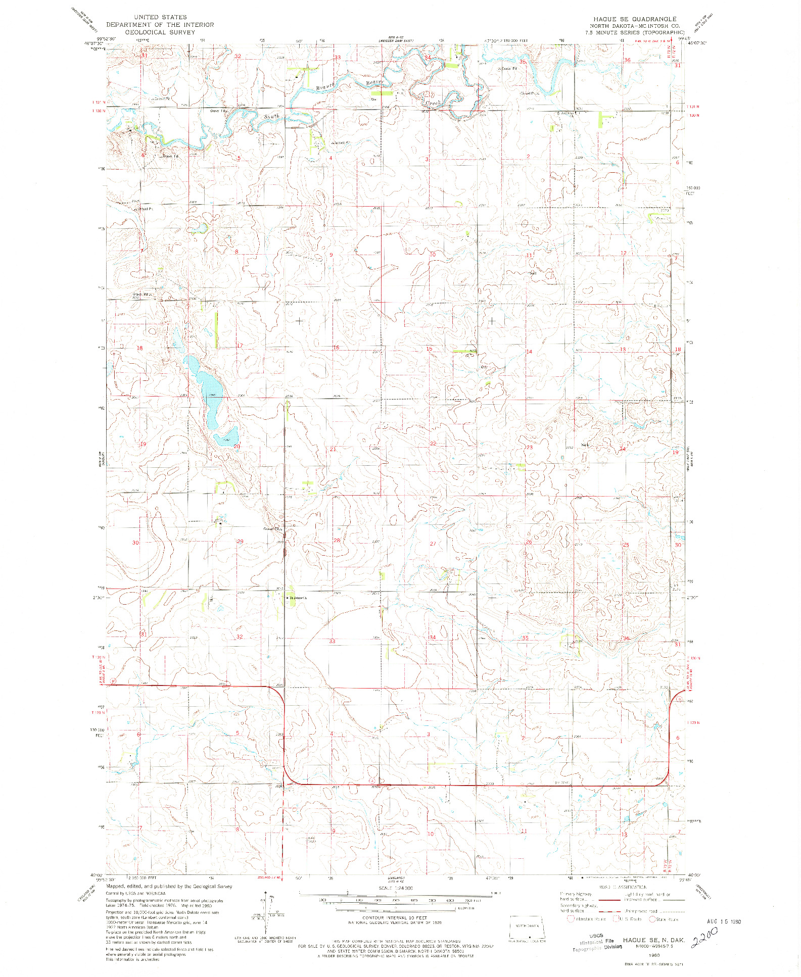 USGS 1:24000-SCALE QUADRANGLE FOR HAGUE SE, ND 1980