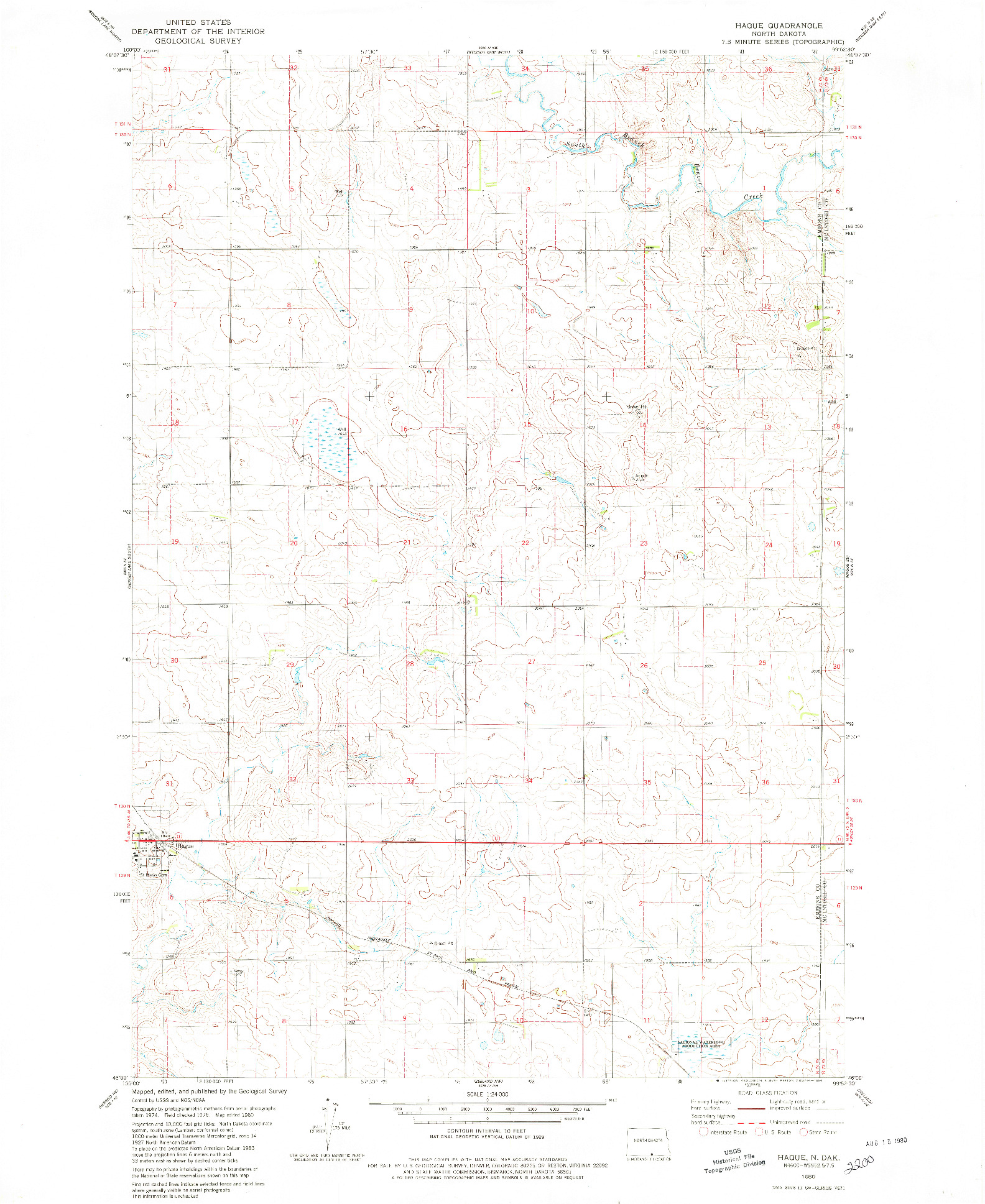 USGS 1:24000-SCALE QUADRANGLE FOR HAGUE, ND 1980