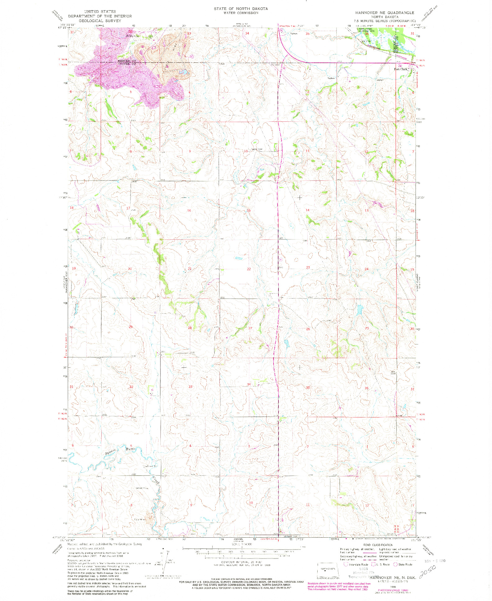 USGS 1:24000-SCALE QUADRANGLE FOR HANNOVER NE, ND 1968